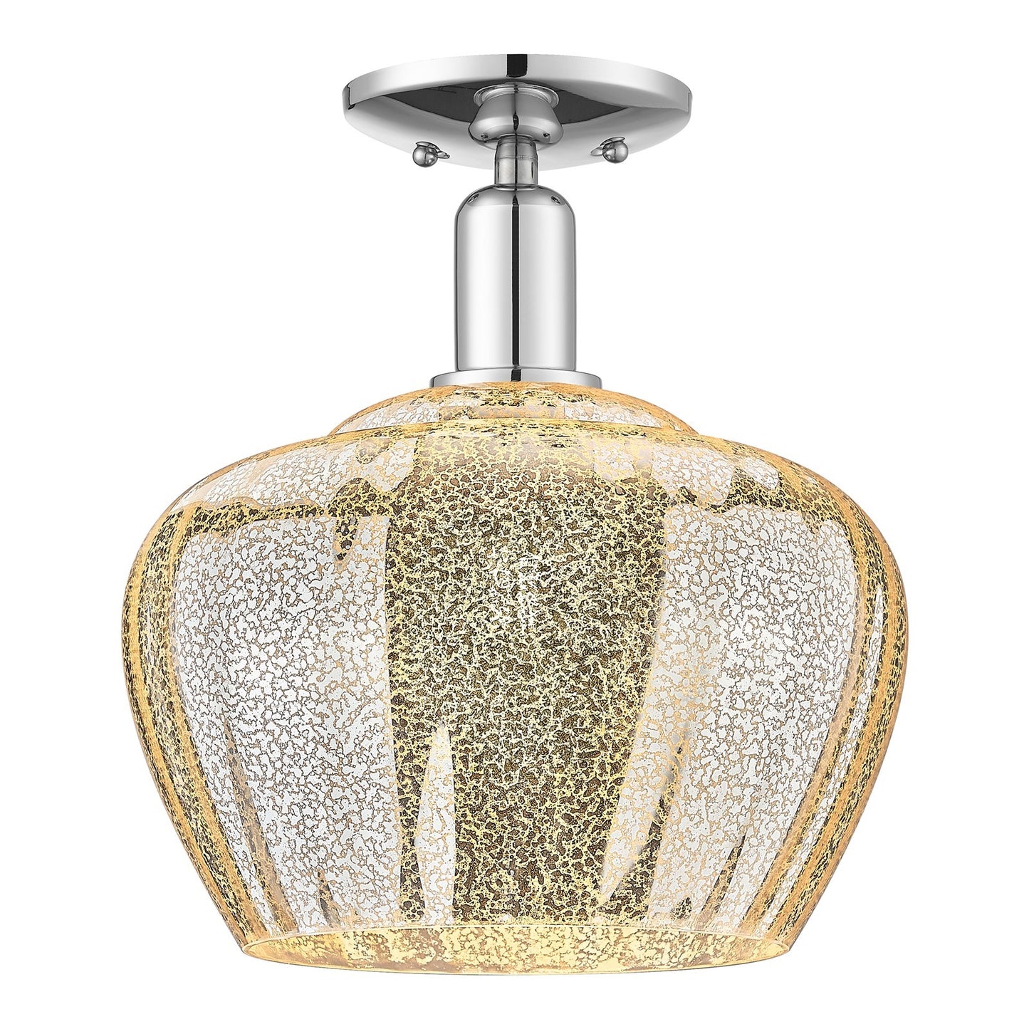 Innovations Fenton 11in 1-Light Semi-Flush Mount | Industrial Polished Chrome and Mercury Ribbed Glass | Entryway & Hallway | 11 x | Model 716-1C-PC-G96-L