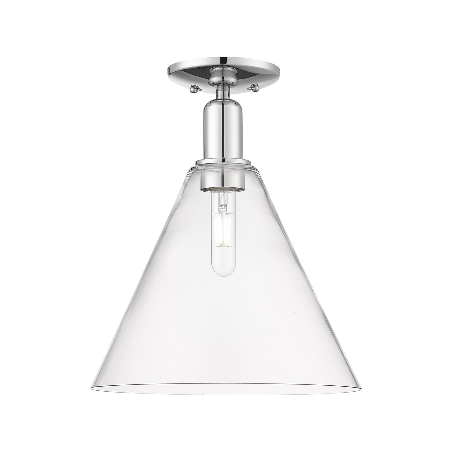 Innovations Berkshire Glass 12in 1-Light Semi-Flush Mount | Polished Chrome Steel and Cast Brass with Clear Cone Glass Shade | Model 716-1C-PC-GBC-122
