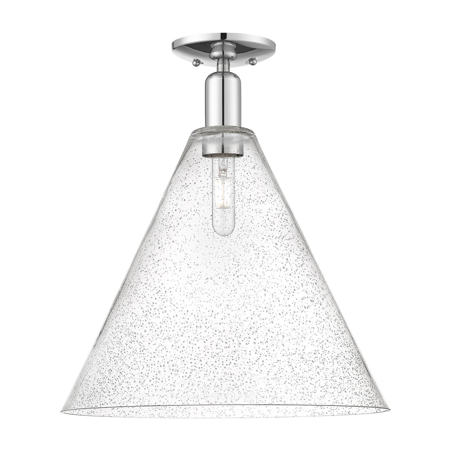 Innovations Berkshire Glass 16in 1-Light Semi-Flush Mount | Industrial Polished Chrome Steel and Seedy Glass | Entryway & | Model 716-1C-PC-GBC-164