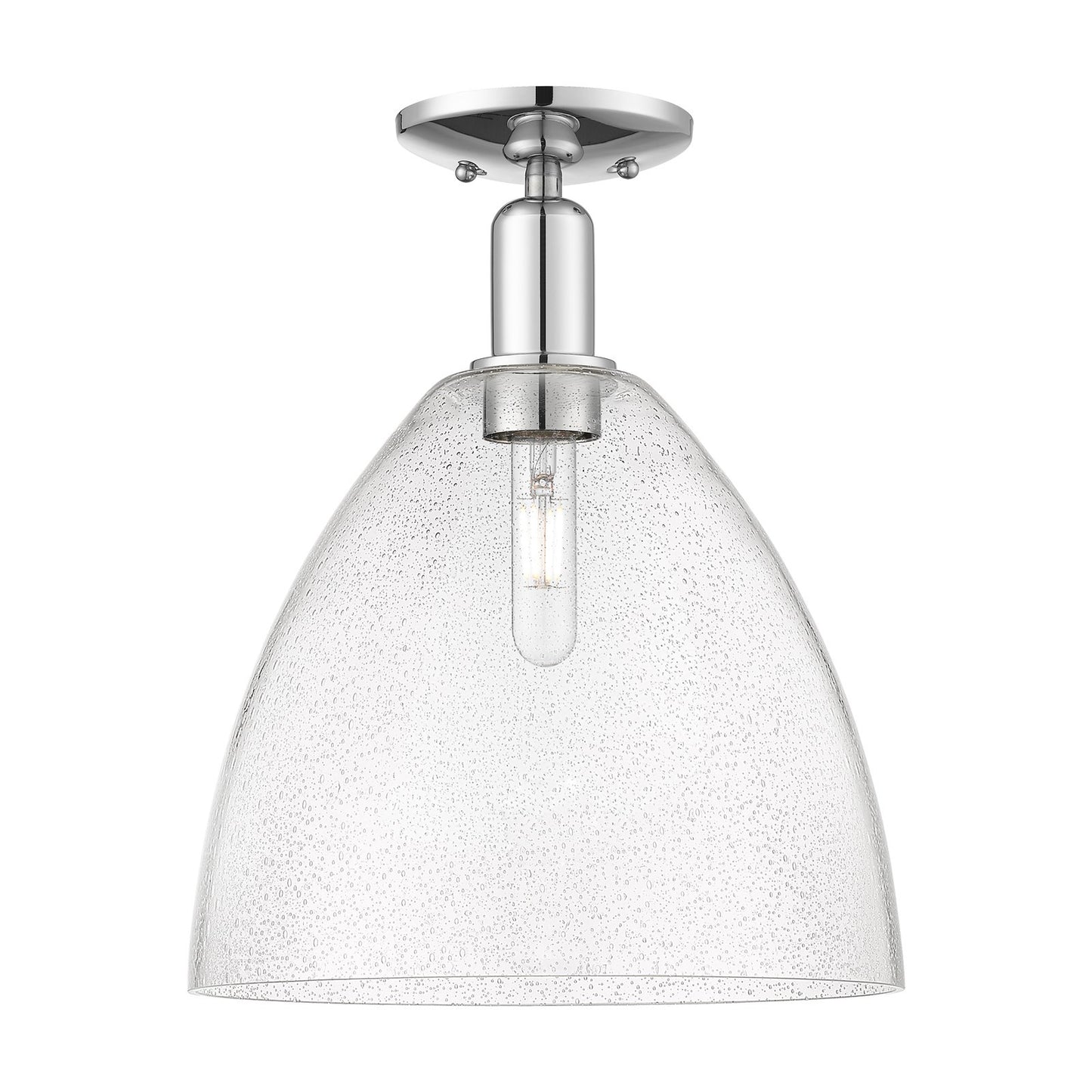 Innovations Bristol 12in 1-Light Semi-Flush Mount | Industrial Polished Chrome Steel and Seedy Glass Dome | Entryway & Hallway | Model 716-1C-PC-GBD-124