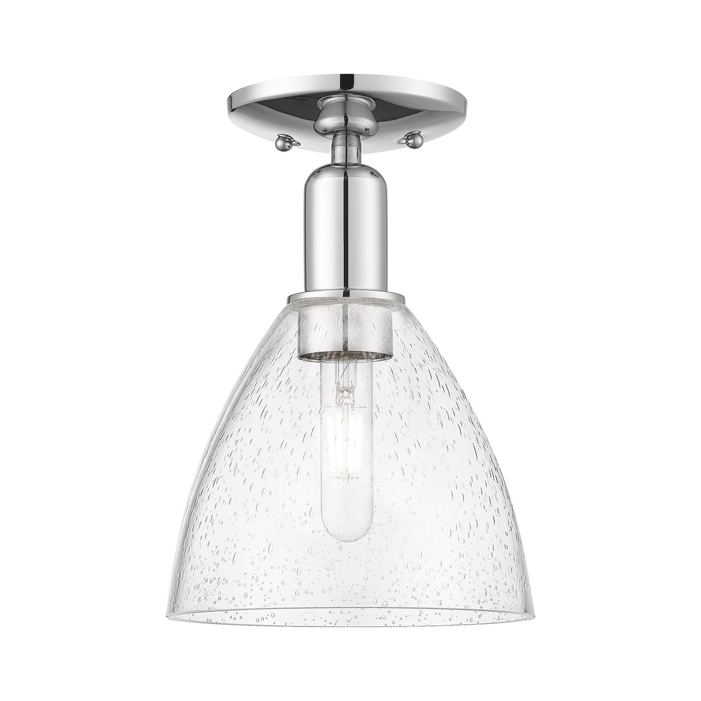 Innovations Bristol 8in 1-Light Semi-Flush Mount | Industrial Polished Chrome Steel and Seedy Glass Dome Shade | Entryway & | Model 716-1C-PC-GBD-754