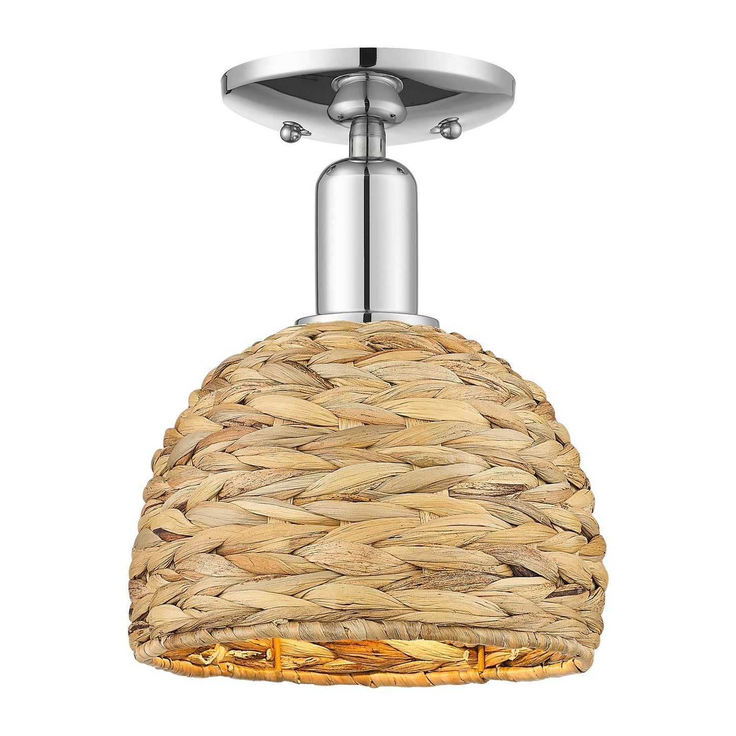 Innovations Woven Rattan 8in 1-Light Semi-Flush Mount | Rustic Farmhouse Polished Chrome and Natural Woven Rattan | Entryway & | Model 716-1C-PC-RBD-8-NAT