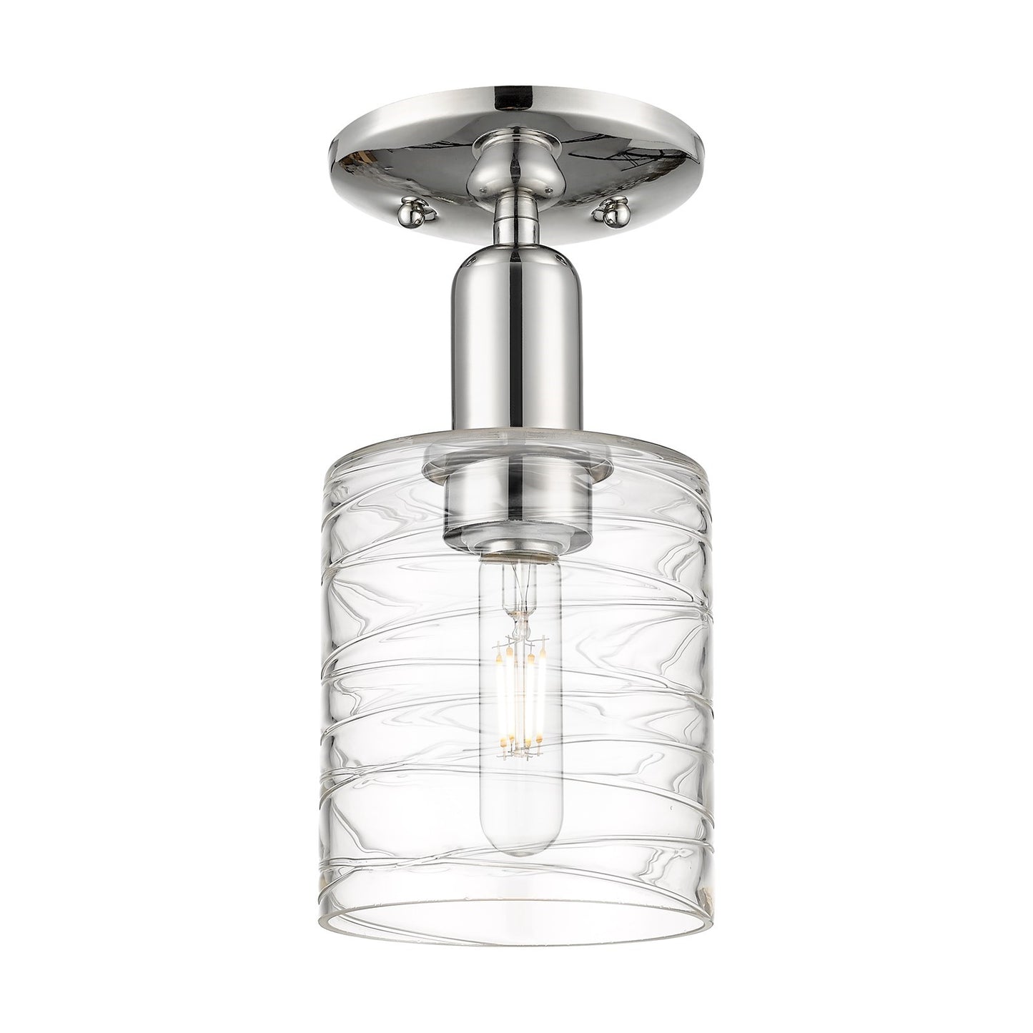 Innovations Cobbleskill 5in 1-Light Semi-Flush Mount | Industrial Polished Nickel Steel and Deco Swirl Glass | Entryway & Hallway | Model 716-1C-PN-G1113