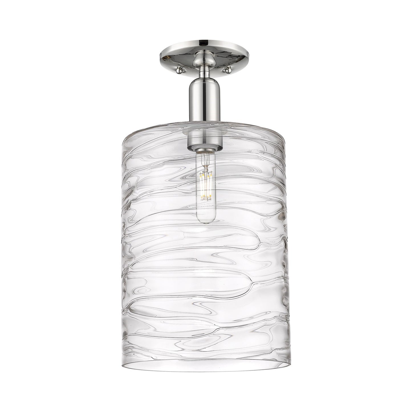 Innovations Cobbleskill 9in 1-Light Semi-Flush Mount | Industrial Modern Polished Nickel and Clear Deco Swirl Glass | Entryway & | Model 716-1C-PN-G1113-L