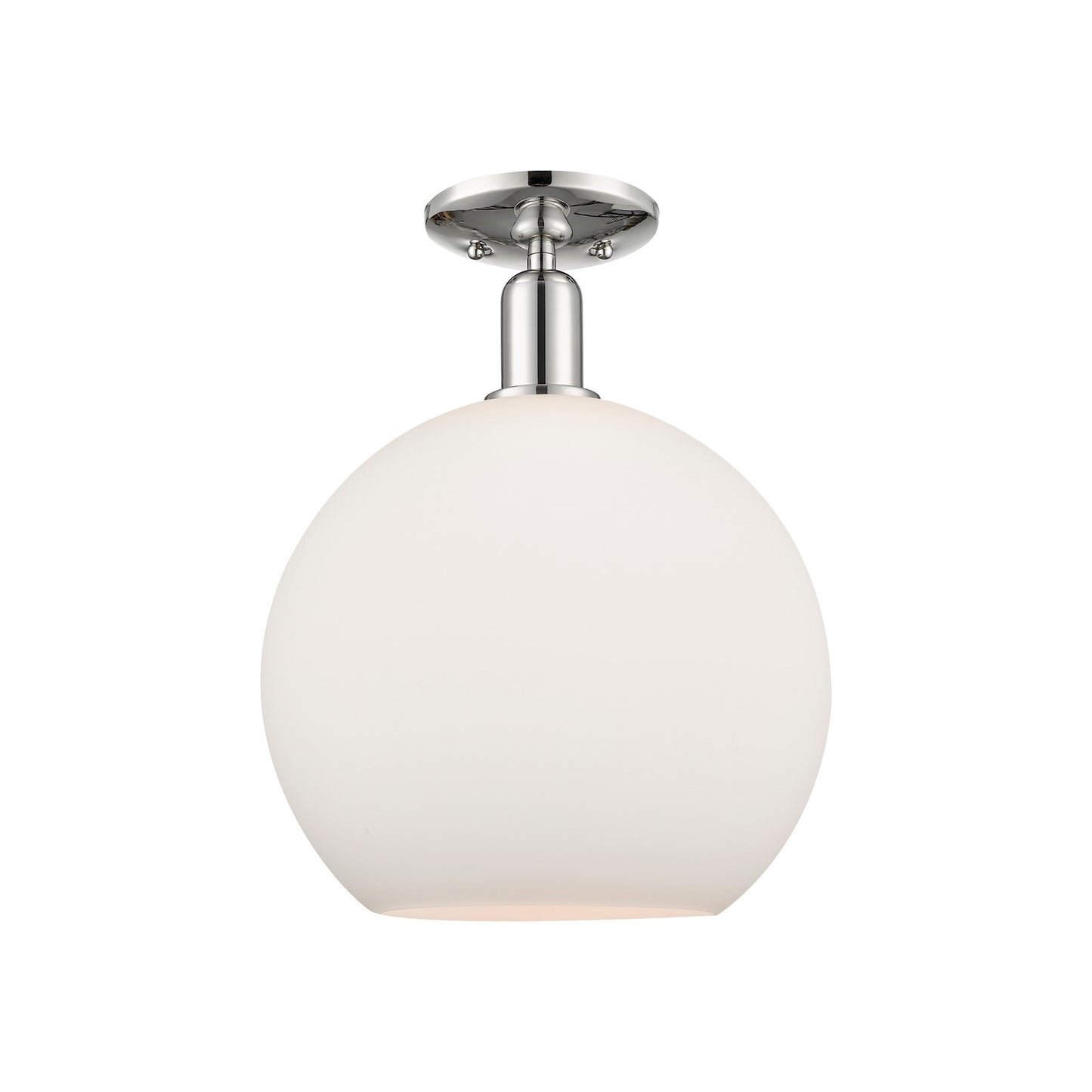 Innovations Athens 12in 1-Light Semi-Flush | Industrial Polished Nickel and Matte White Glass | Damp-Rated Hallway & Bathroom | Model 716-1C-PN-G121-12