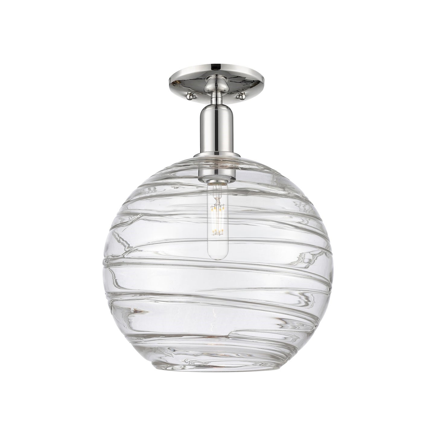 Innovations Athens Deco Swirl 12in 1-Light Semi-Flush Mount | Industrial Polished Nickel Steel and Clear Deco Swirl Glass | Model 716-1C-PN-G1213-12CL