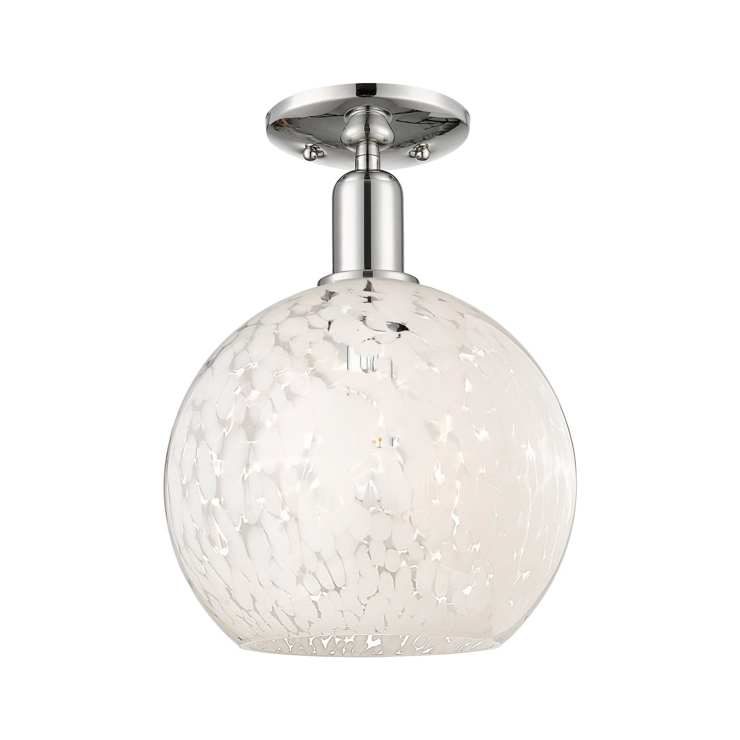 Innovations Lighting White Mouchette 10in 1-Light Semi-Flush Mount | Industrial Modern Polished Nickel and White Glass | Model 716-1C-PN-G1216-10WM