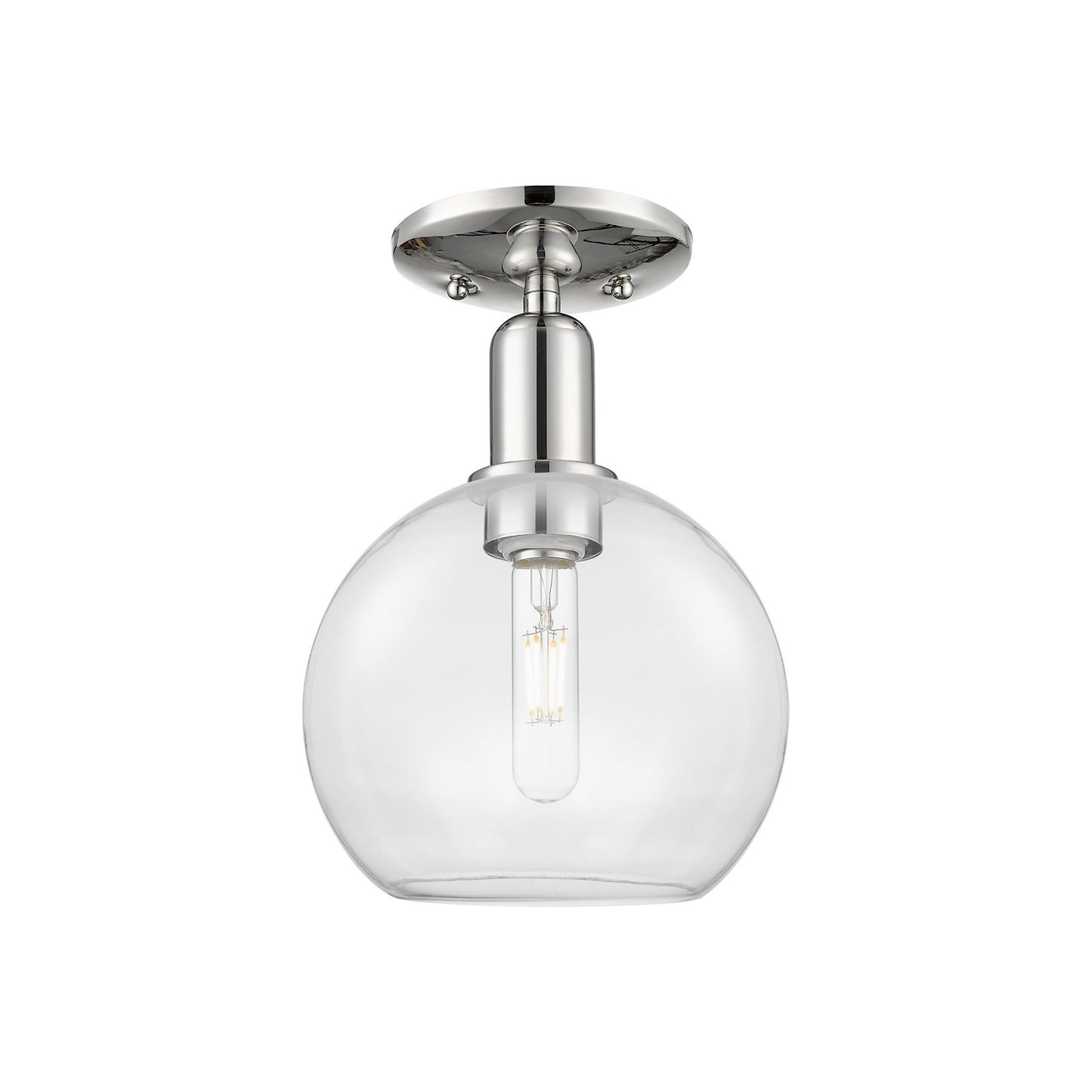 Innovations Athens 8in 1-Light Semi-Flush Mount | Industrial Polished Nickel Steel and Clear Glass | Damp-Rated Entryway & | Model 716-1C-PN-G122-8