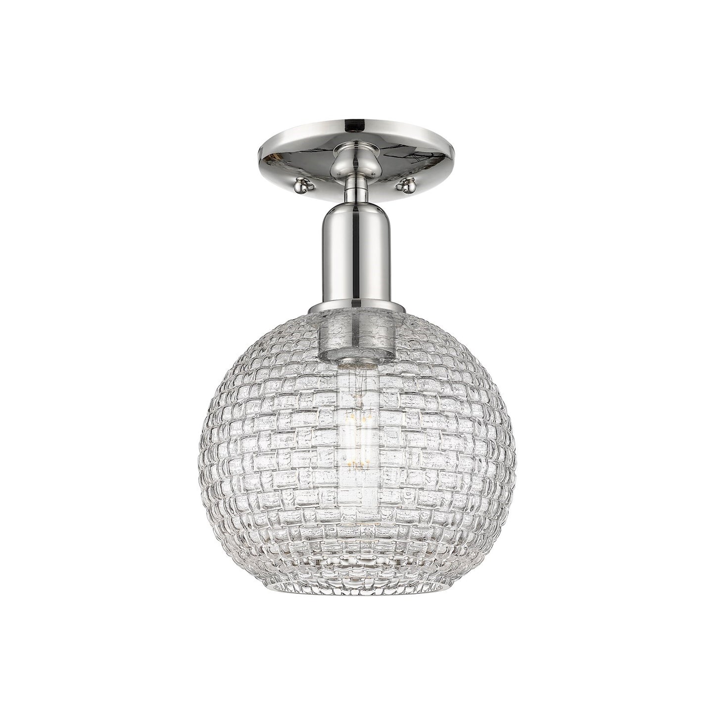 Innovations Athens 8in 1-Light Semi-Flush Mount | Industrial Polished Nickel Steel and Clear Basket Weave Glass | Damp-Rated | Model 716-1C-PN-G122C-8CL