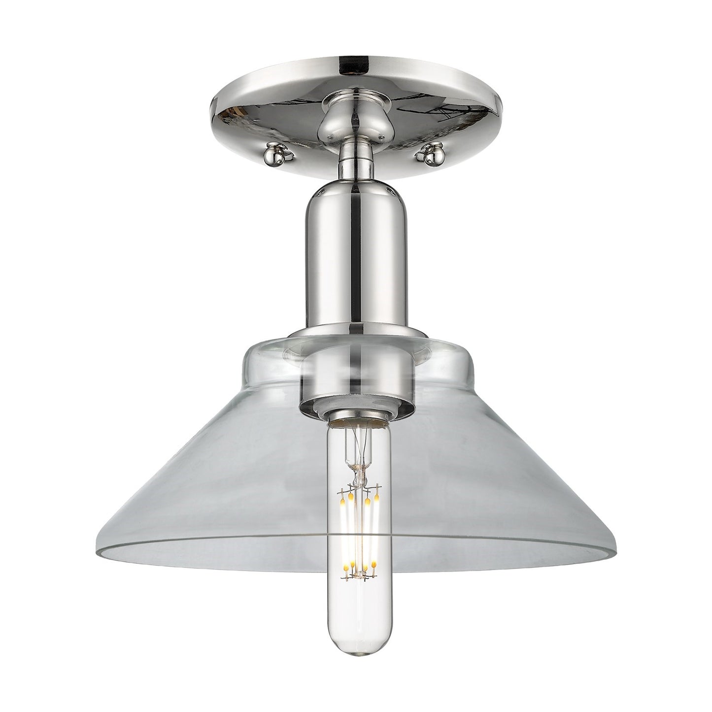 Innovations Orwell 1-Light 8.38in Semi-Flush Mount | Industrial Polished Nickel Steel and Clear Glass | Entryway & Hallway | 8.38 x | Model 716-1C-PN-G132