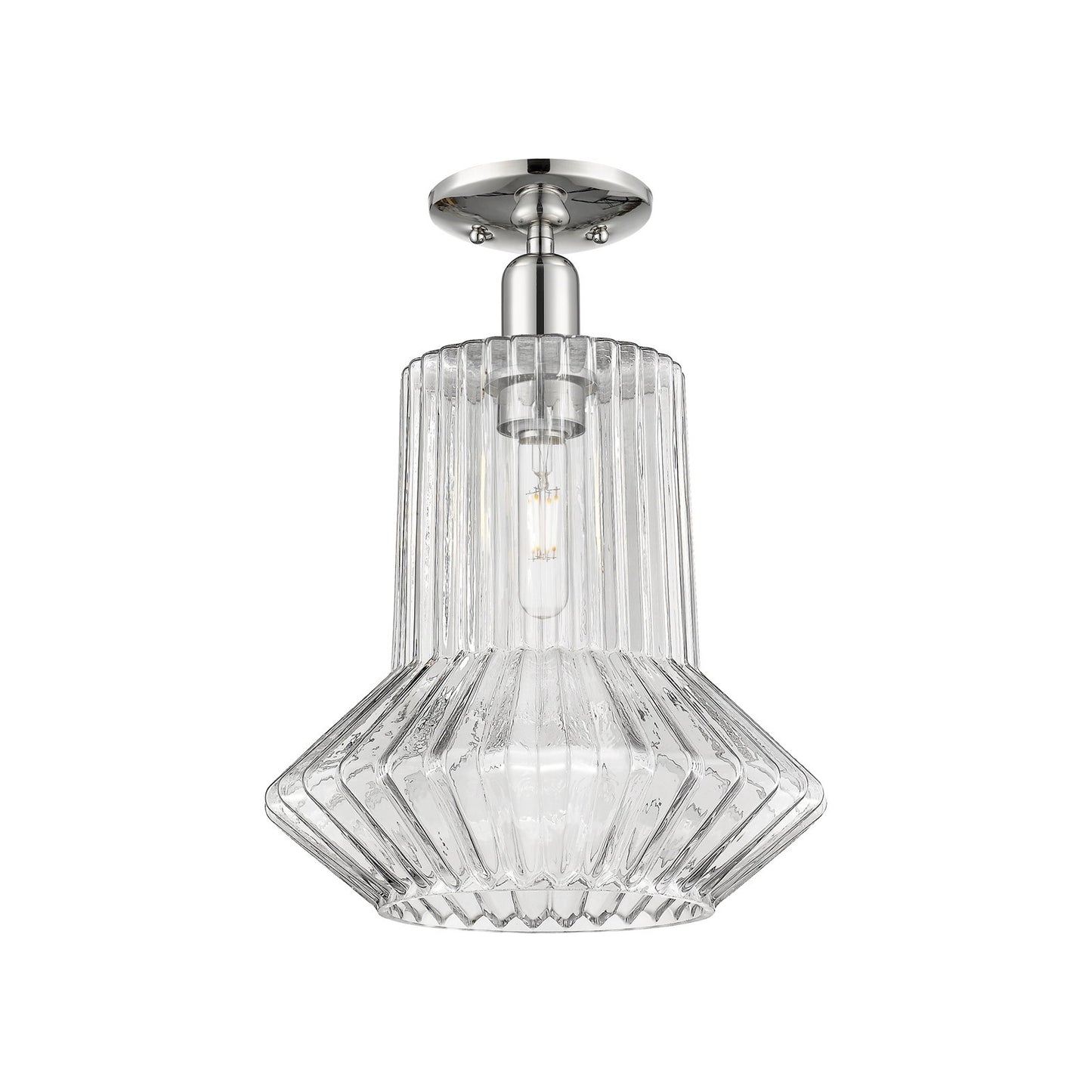 Innovations Springwater 12in 1-Light Semi-Flush Mount | Industrial Polished Nickel Steel and Clear Fluted Glass | Entryway & | Model 716-1C-PN-G212