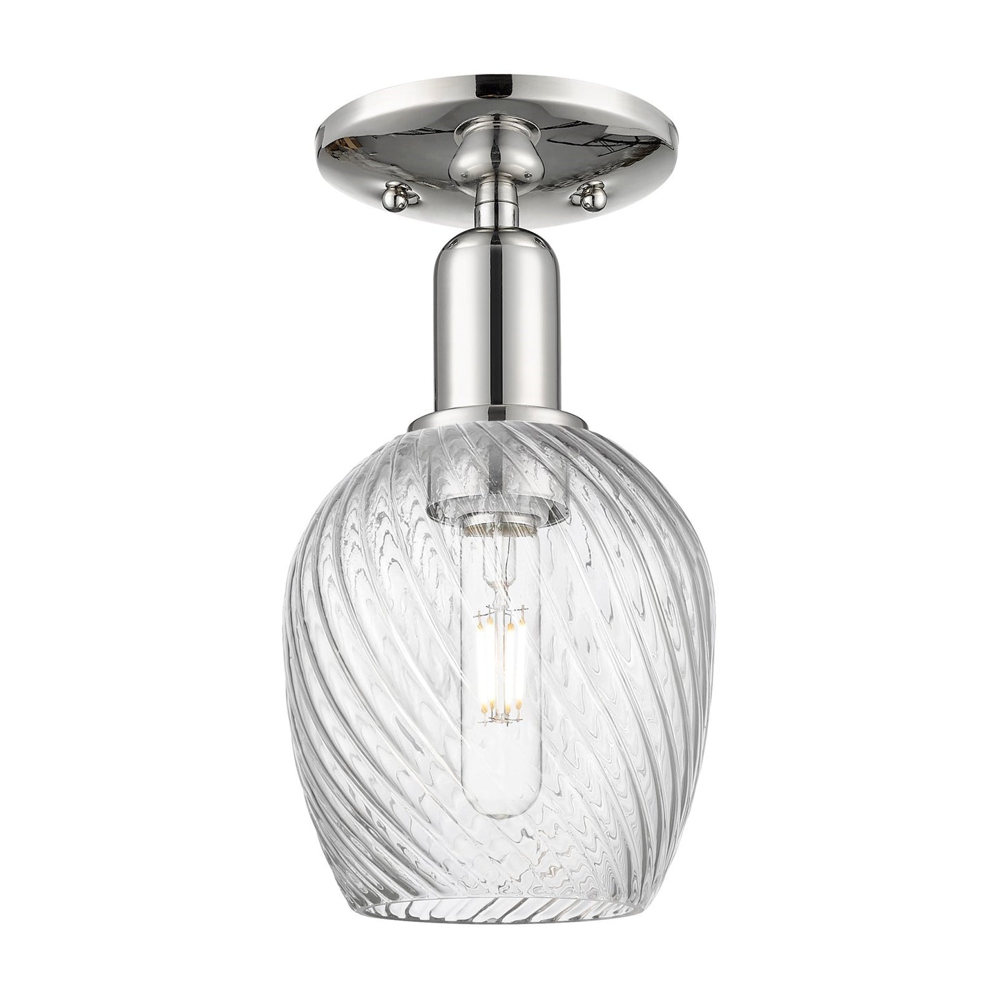 Innovations Salina 6in 1-Light Semi-Flush Mount | Industrial Polished Nickel Steel and Clear Spiral Fluted Glass | Entryway & | Model 716-1C-PN-G292