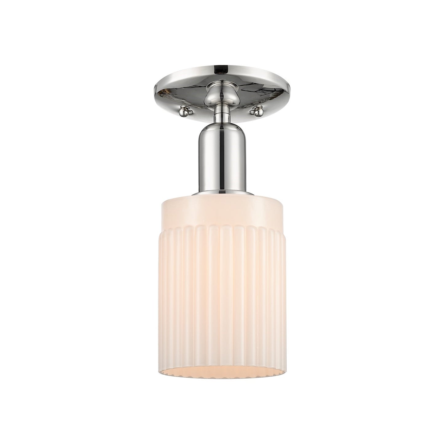 Innovations Hadley 4.5in 1-Light Semi-Flush Mount | Industrial Polished Nickel and Matte White Ribbed Glass | Entryway & Hallway | Model 716-1C-PN-G341