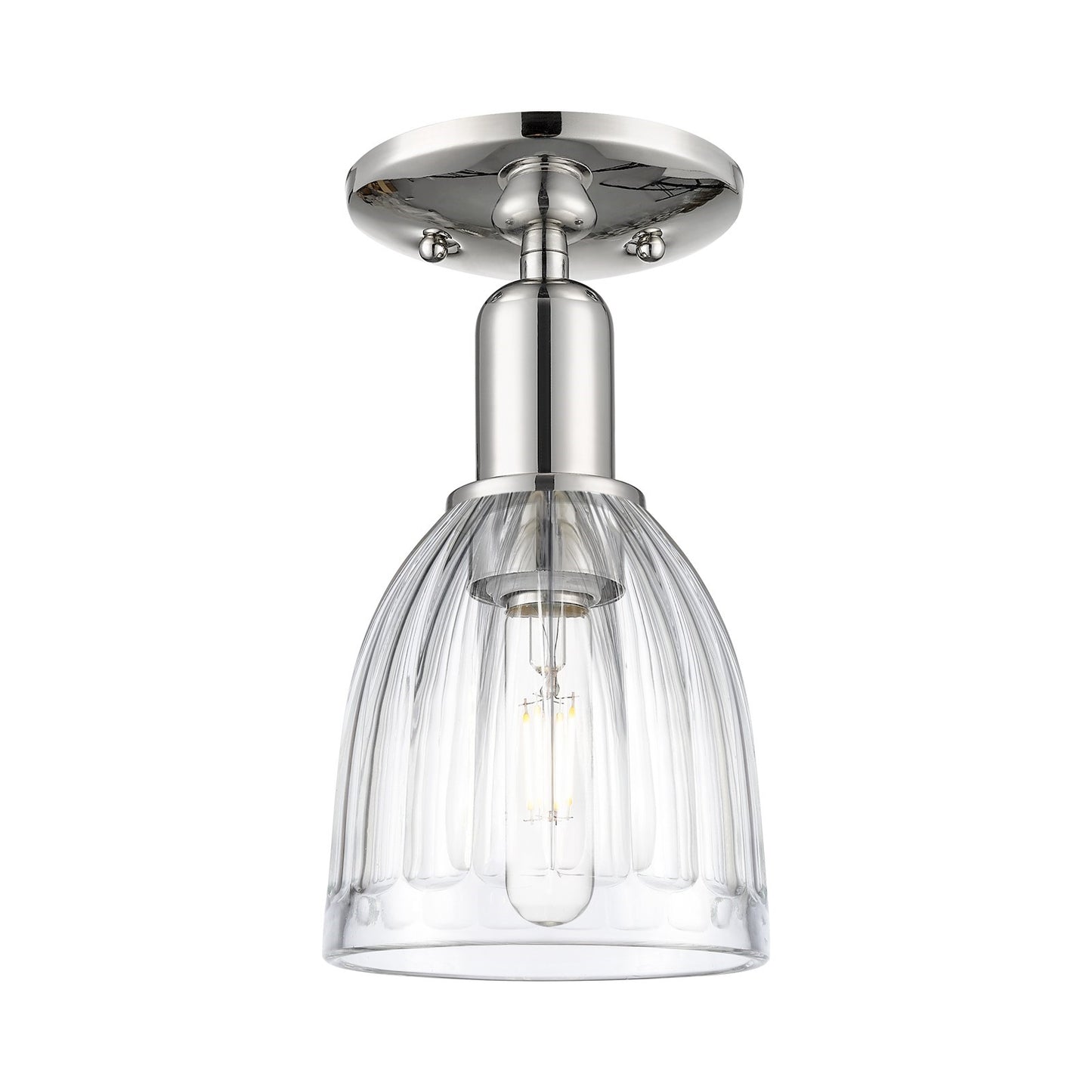 Innovations Brookfield 6in 1-Light Semi-Flush Mount | Industrial Polished Nickel and Clear Ribbed Glass | Hallway & Entryway | 5.75 | Model 716-1C-PN-G442