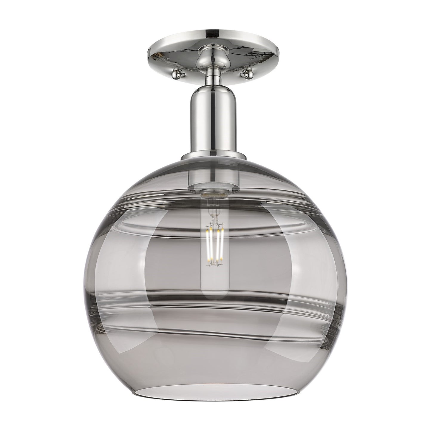 Innovations Rochester 10in 1-Light Semi-Flush Mount | Industrial Polished Nickel and Light Smoke Glass | Entryway & Hallway | Model 716-1C-PN-G556-10SM