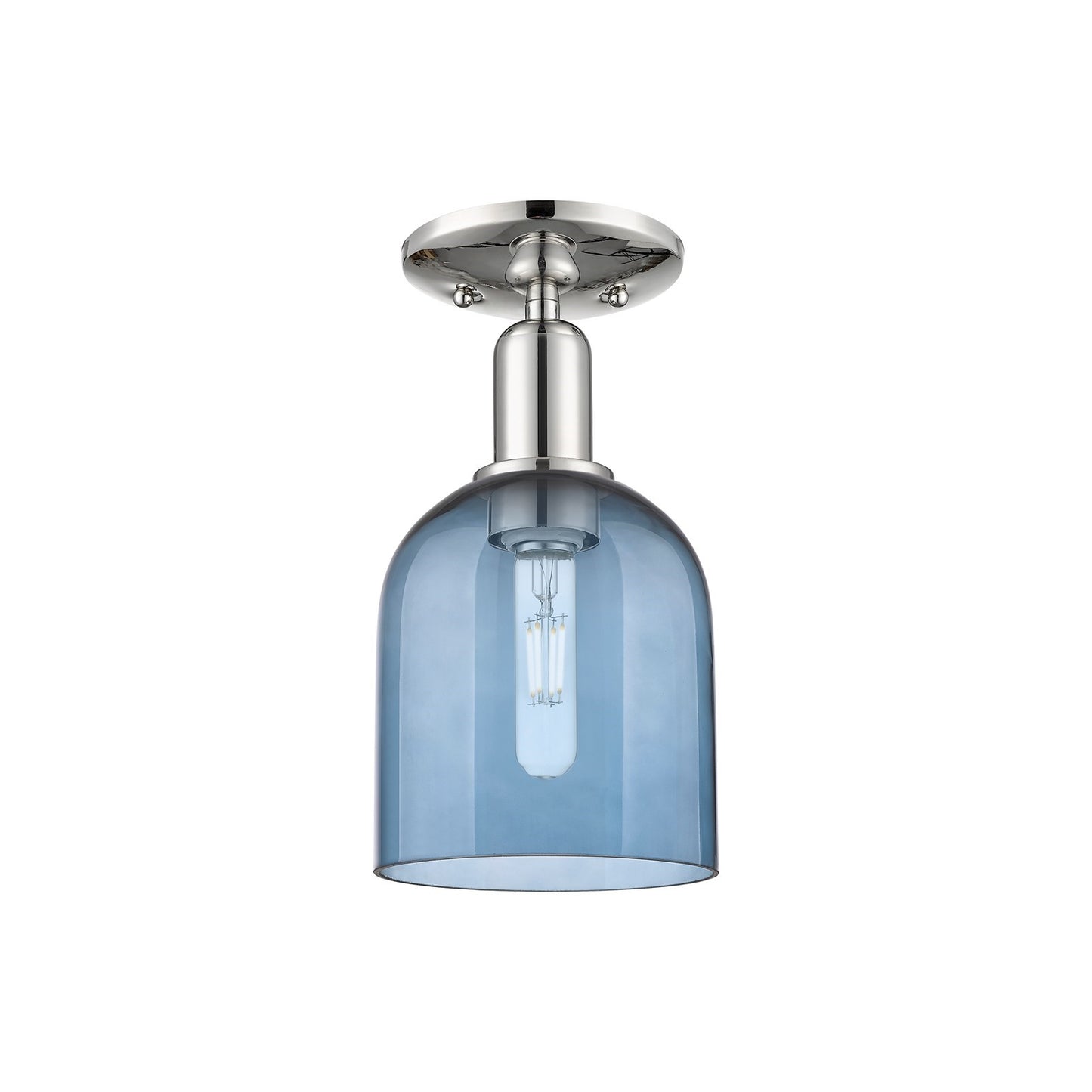 Innovations Bella 6in 1-Light Semi-Flush Mount | Industrial Polished Nickel and Blue Bell Glass | Bedroom & Hallway | 5.5 x 11 | Model 716-1C-PN-G558-6BL