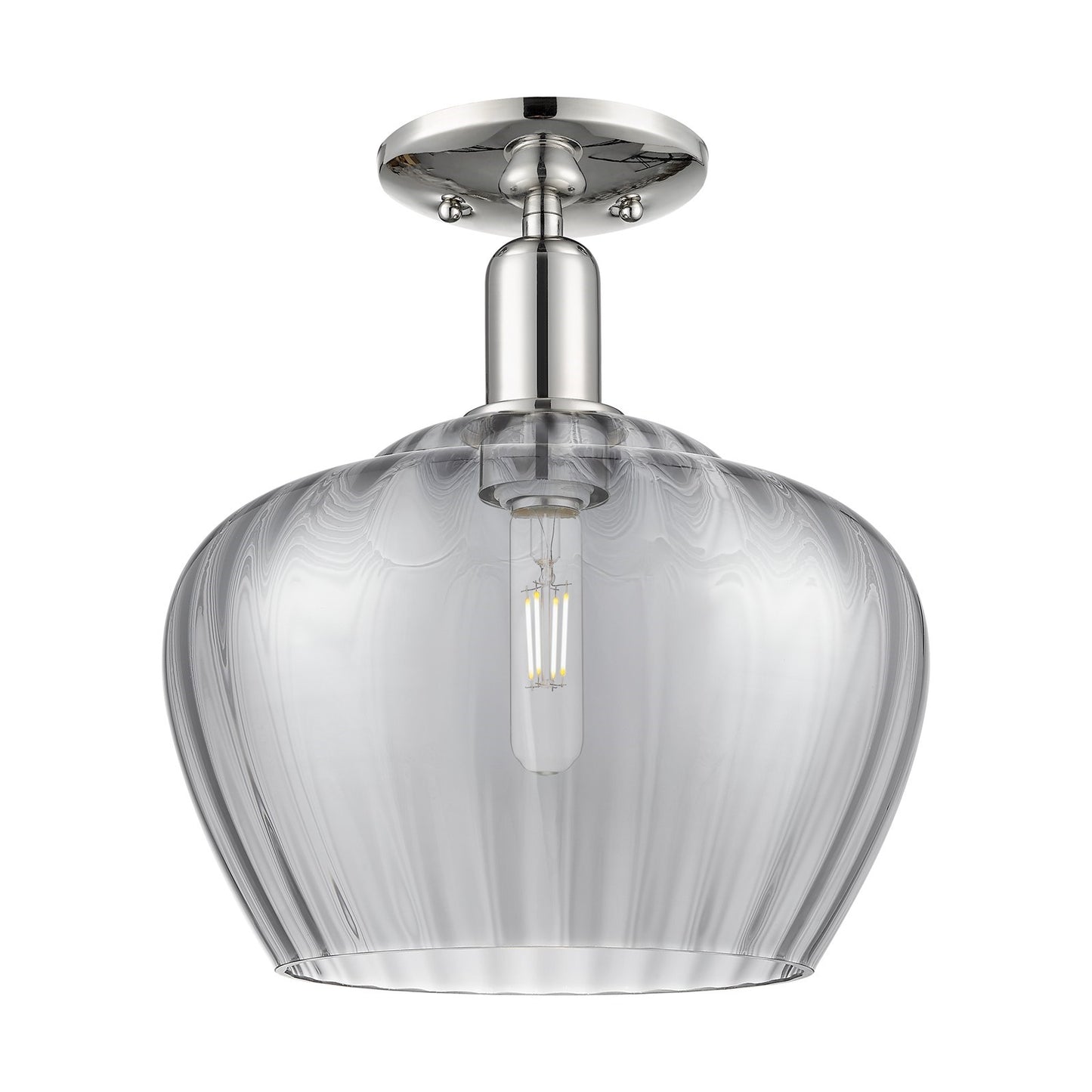 Innovations Fenton 11in 1-Light Semi-Flush Mount | Industrial Polished Nickel and Light Smoke Ribbed Glass | Entryway & Hallway | Model 716-1C-PN-G93-L