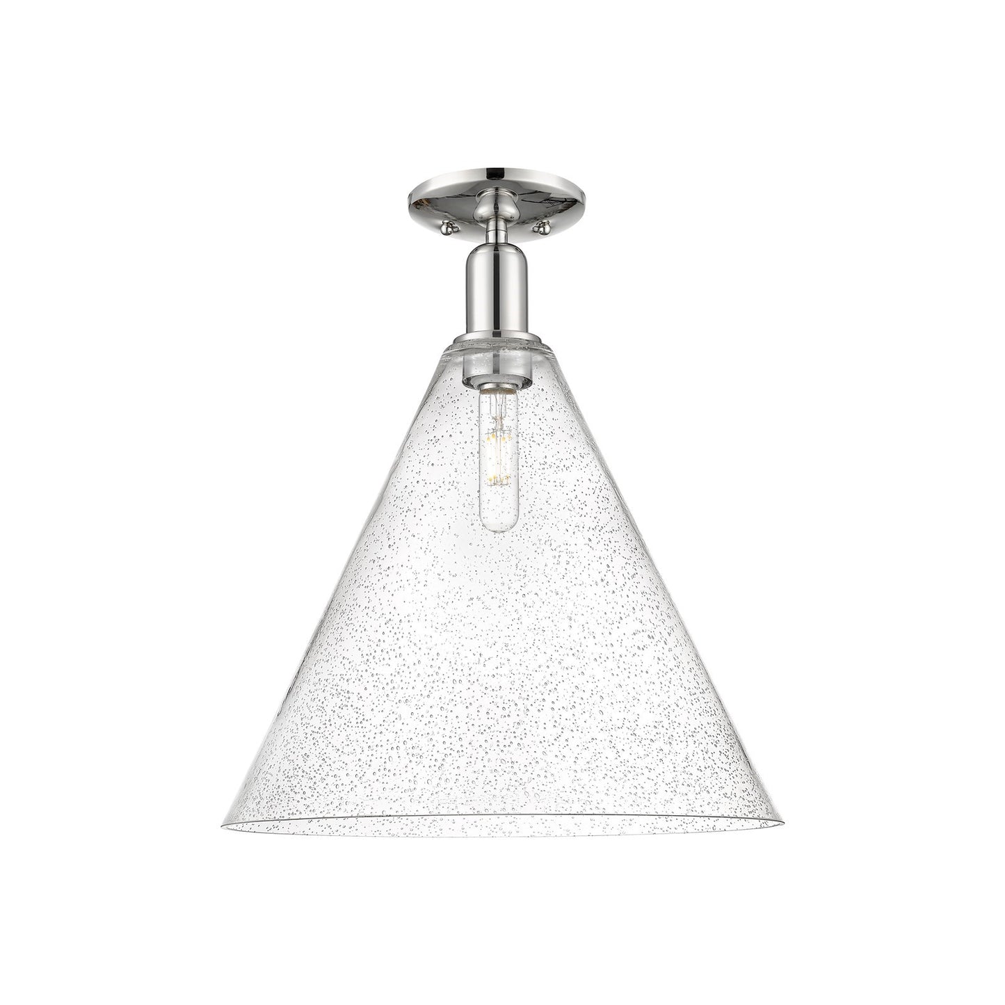 Innovations Berkshire Glass 16in 1-Light Semi-Flush Mount | Industrial Polished Nickel and Seedy Glass Cone Shade | Hallway & | Model 716-1C-PN-GBC-164