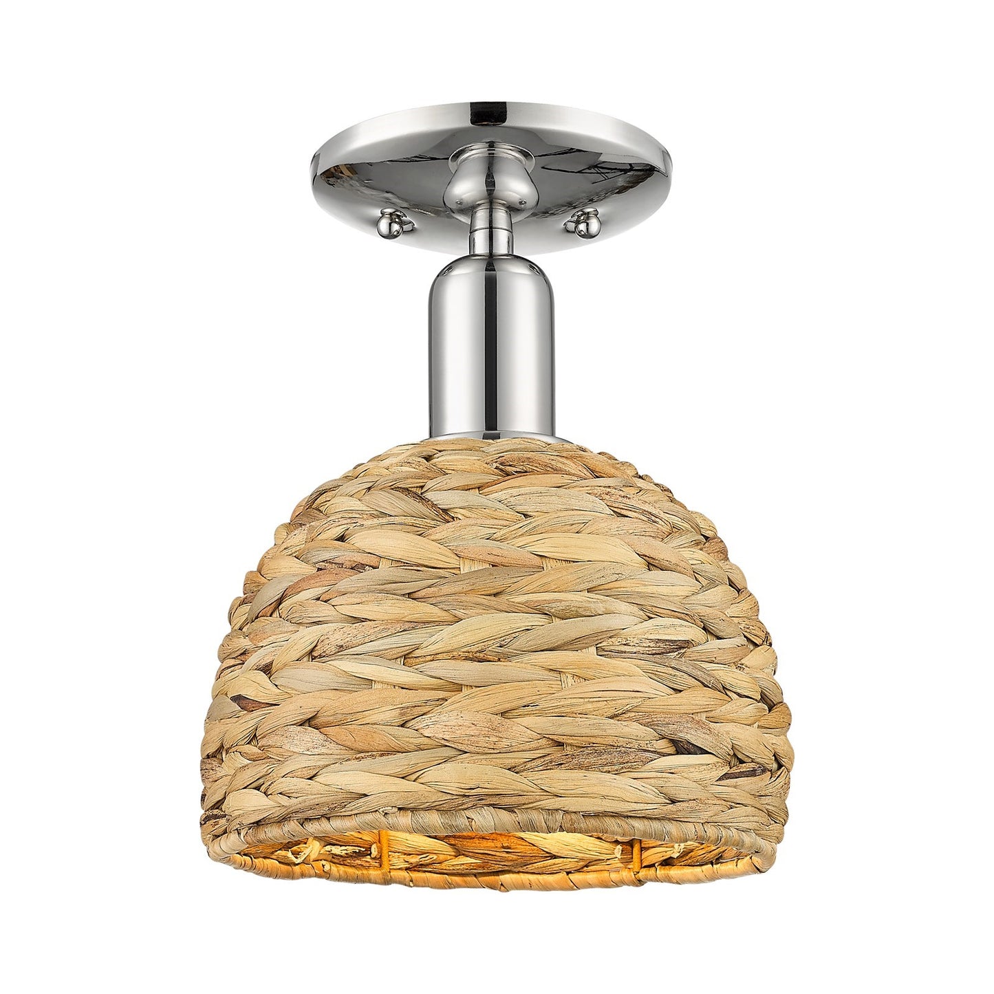 Innovations Woven Rattan 8in 1-Light Semi-Flush Mount | Rustic Farmhouse Polished Nickel and Natural Woven Rattan | Entryway & | Model 716-1C-PN-RBD-8-NAT