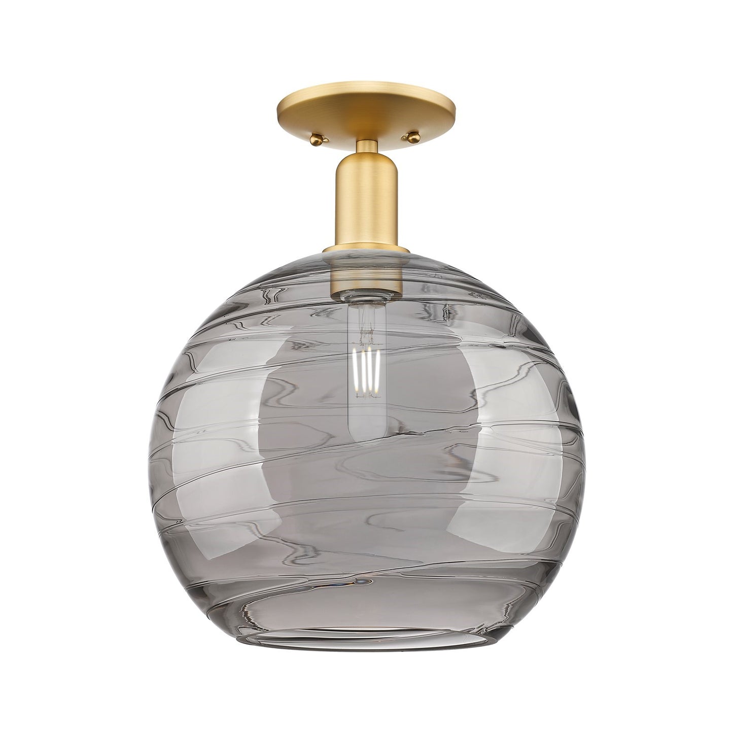 Innovations Athens Deco Swirl 12in 1-Light Semi-Flush Mount | Industrial Satin Gold Steel and Light Smoke Glass | Entryway & | Model 716-1C-SG-G1213-12SM