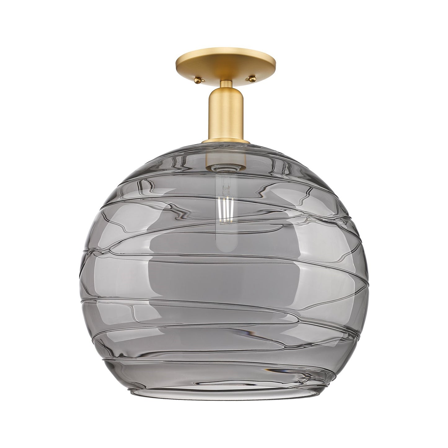 Innovations Athens Deco Swirl 14in 1-Light Semi-Flush Mount | Industrial Satin Gold Steel and Light Smoke Glass | Entryway & | Model 716-1C-SG-G1213-14SM