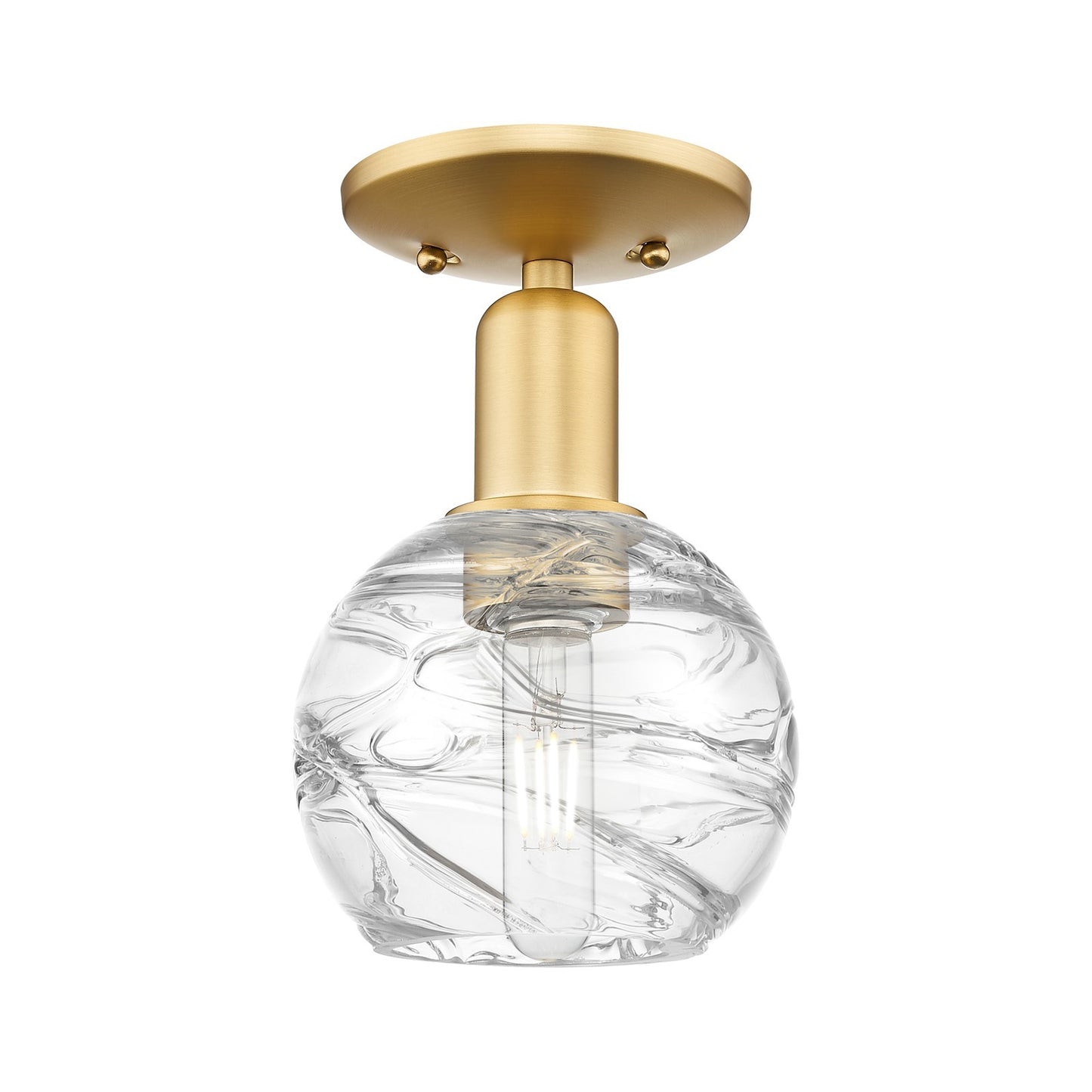 Innovations Athens Deco Swirl 6in 1-Light Semi-Flush Mount | Industrial Satin Gold Steel and Clear Deco Swirl Glass | Entryway | Model 716-1C-SG-G1213-6CL