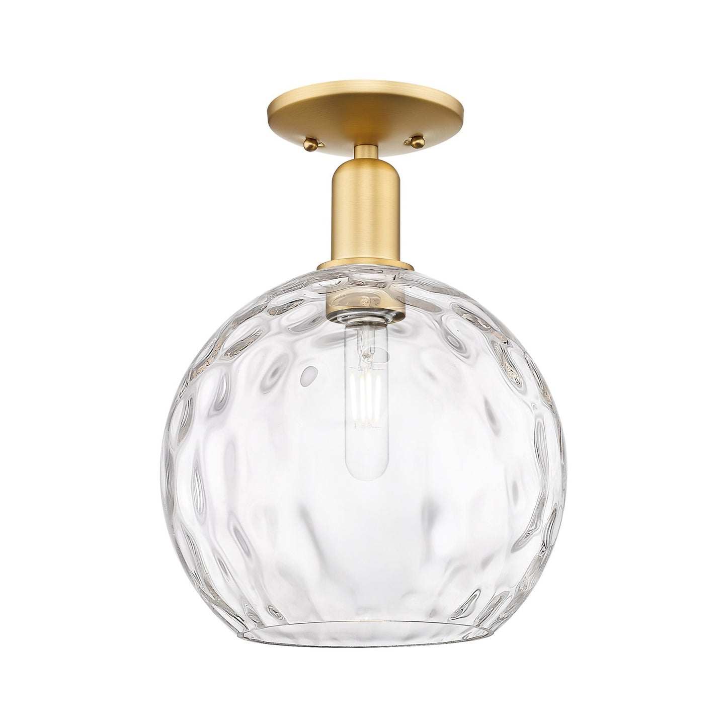Innovations Athens Water Glass 10in 1-Light Semi-Flush Mount | Industrial Satin Gold Steel and Clear Glass | Kitchen & Hallway | Model 716-1C-SG-G1215-10