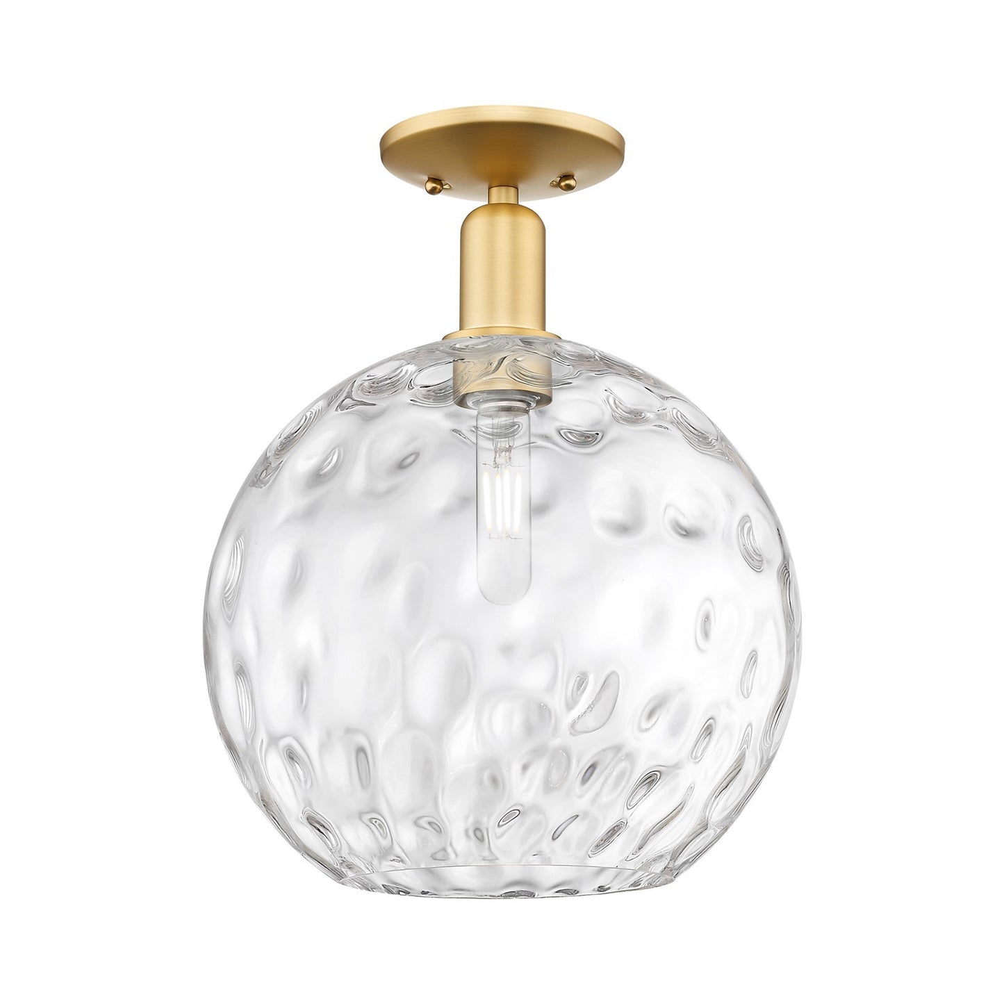 Innovations Athens Water Glass 12in 1-Light Semi-Flush Mount | Industrial Satin Gold Steel and Clear Water Glass | Entryway & | Model 716-1C-SG-G1215-12