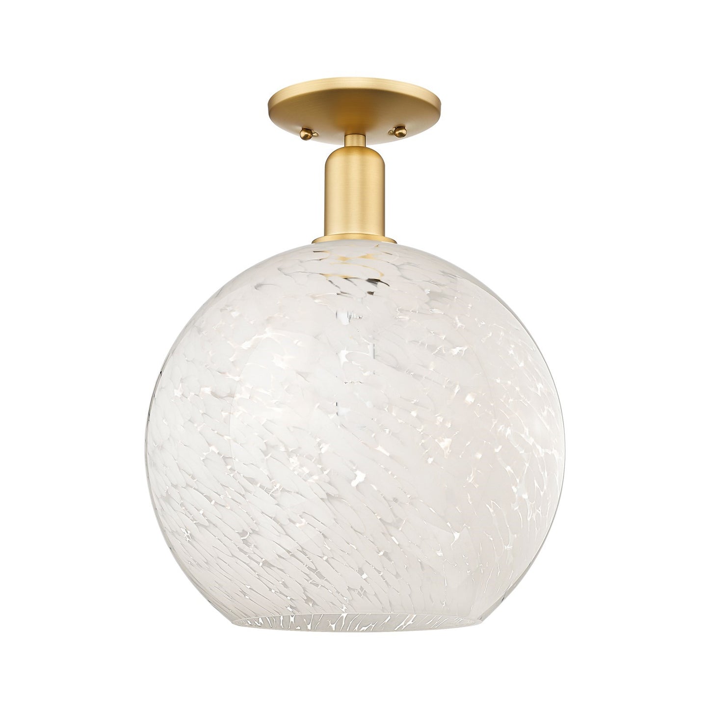 Innovations White Mouchette 12in 1-Light Semi-Flush Mount | Industrial Satin Gold Steel and White Mouchette Glass | Model 716-1C-SG-G1216-12WM