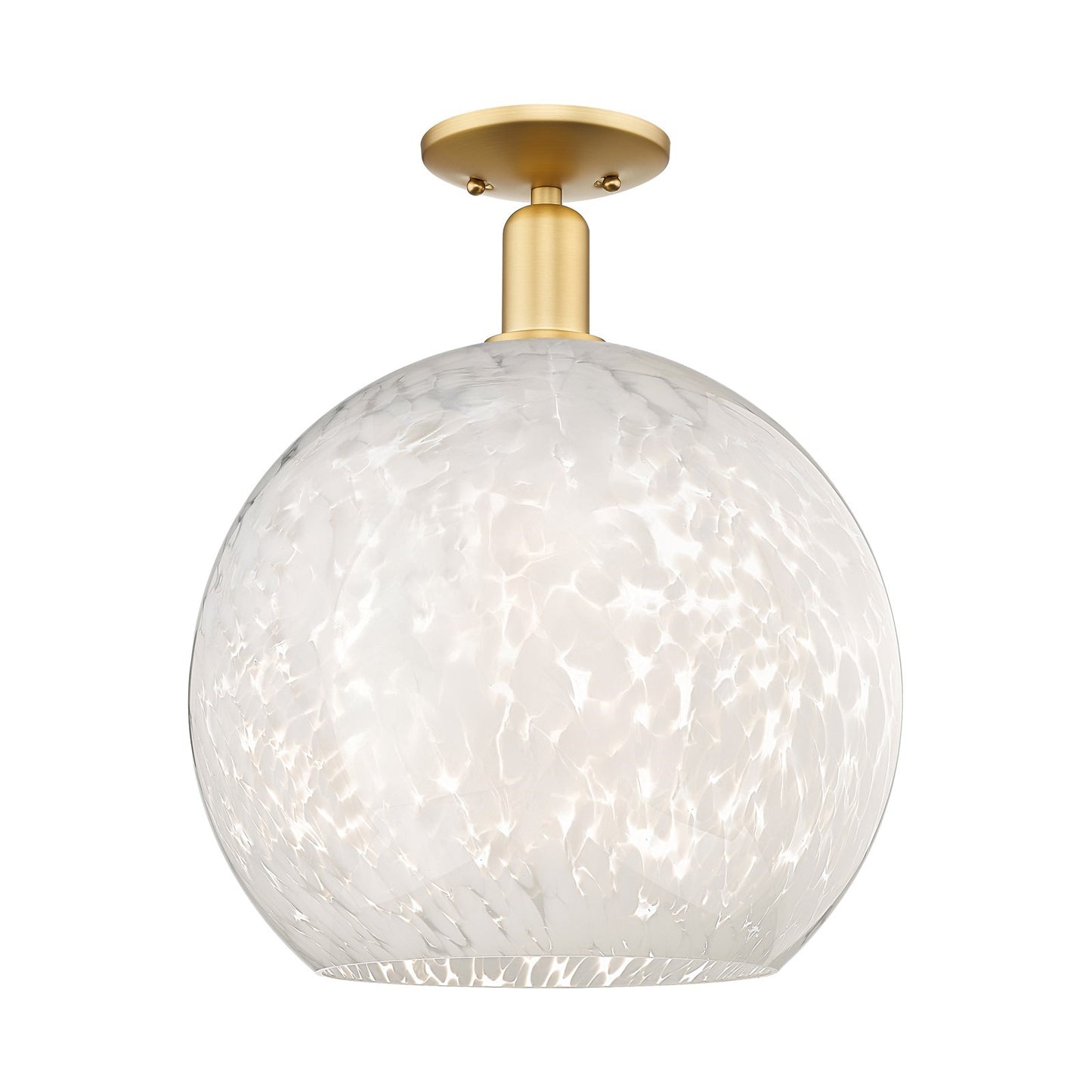 Innovations White Mouchette 14in 1-Light Semi-Flush Mount | Industrial Satin Gold Steel and White Glass | Kitchen & Hallway | Model 716-1C-SG-G1216-14WM