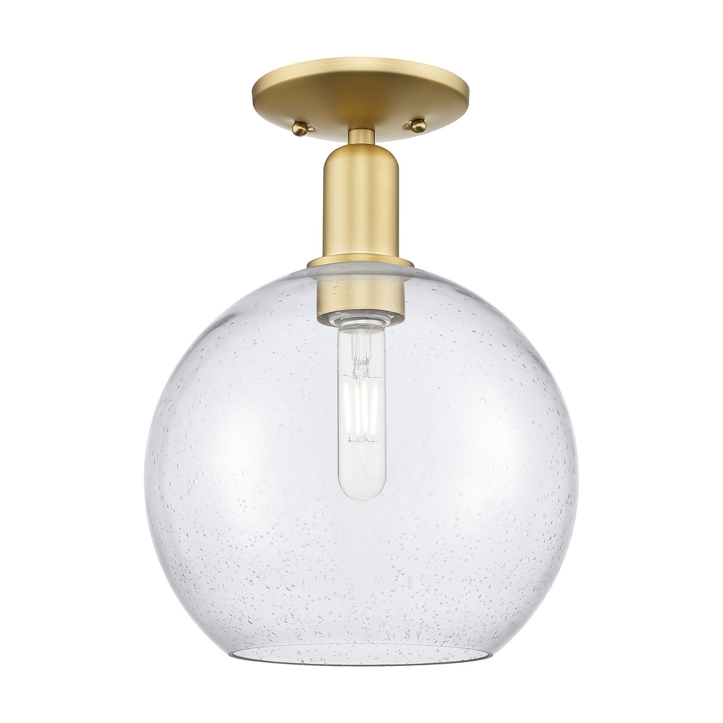 Innovations Athens 10in 1-Light Semi-Flush Mount | Industrial Satin Gold Steel and Seedy Glass | Entryway & Hallway | 10 x 10 x | Model 716-1C-SG-G124-10