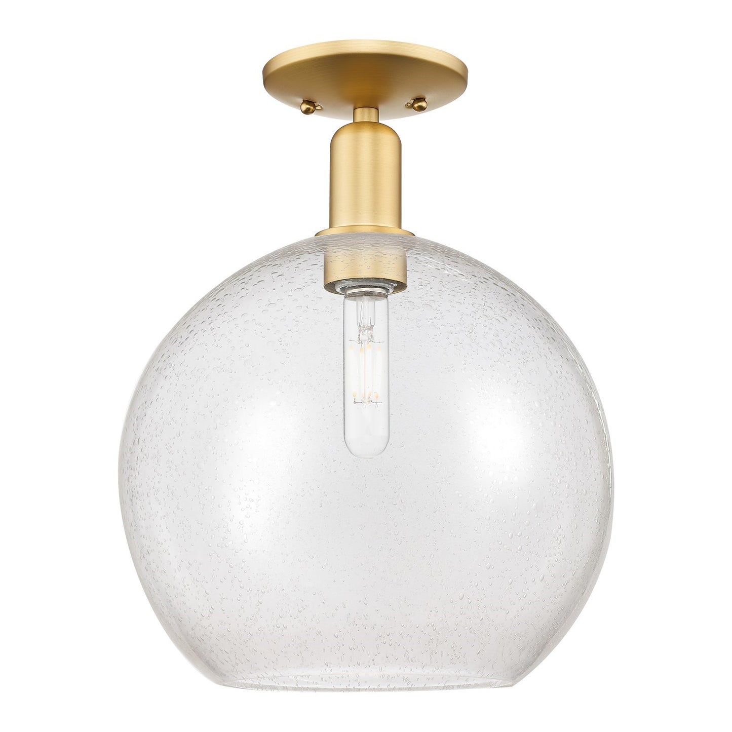 Innovations Athens 12in 1-Light Semi-Flush Mount | Industrial Satin Gold Steel and Seedy Glass | Entryway & Hallway | 11.75 x | Model 716-1C-SG-G124-12