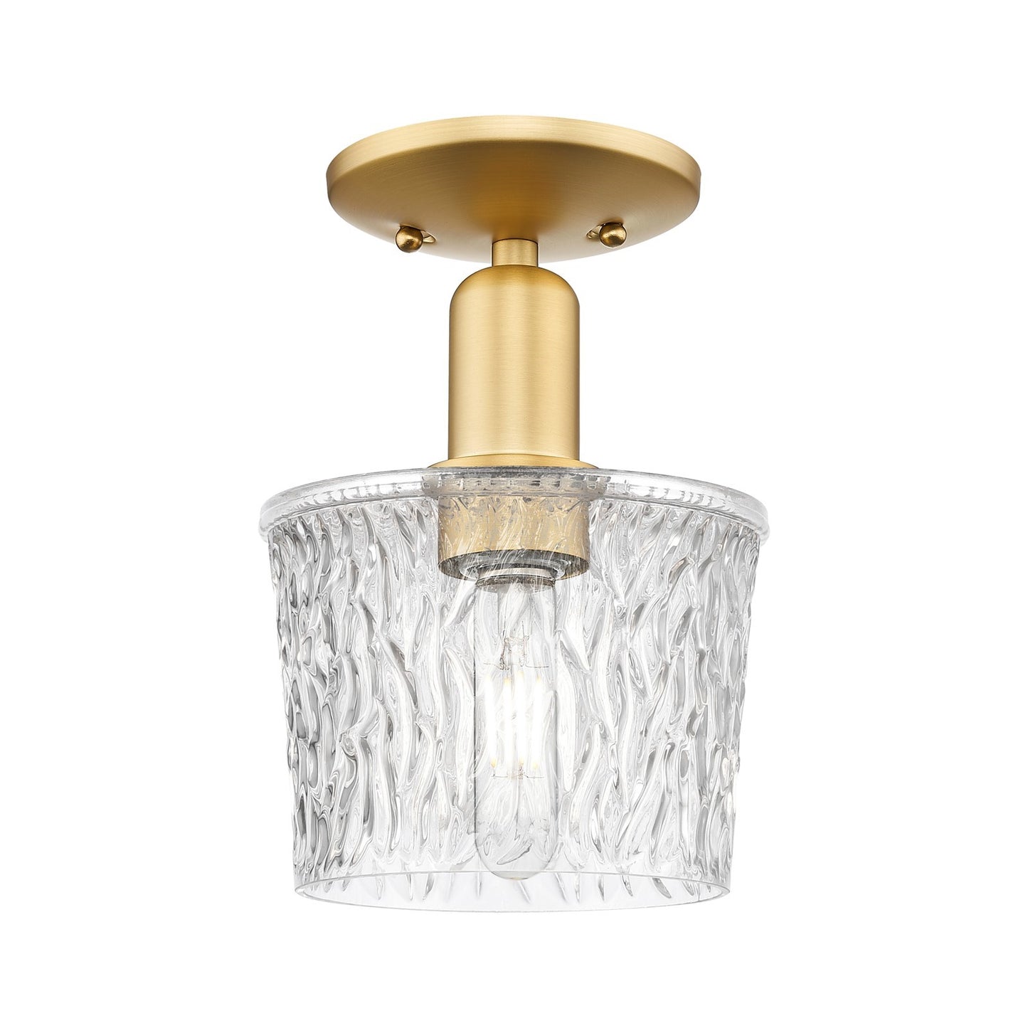 Innovations Niagara 1-Light 6.5in Semi-Flush Mount | Industrial Satin Gold Steel and Clear Textured Glass | Entryway & Hallway | Model 716-1C-SG-G402