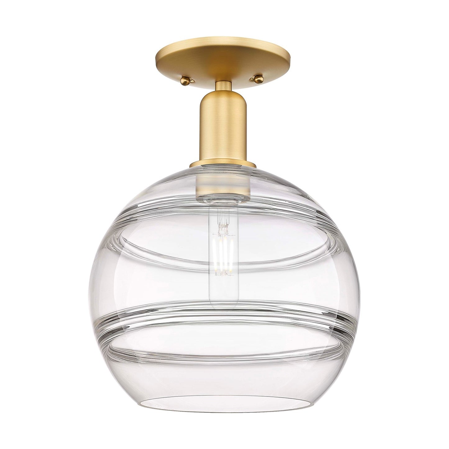 Innovations Rochester 10in 1-Light Semi-Flush Mount | Industrial Satin Gold Steel and Clear Glass | Entryway & Hallway | 10 x | Model 716-1C-SG-G556-10CL