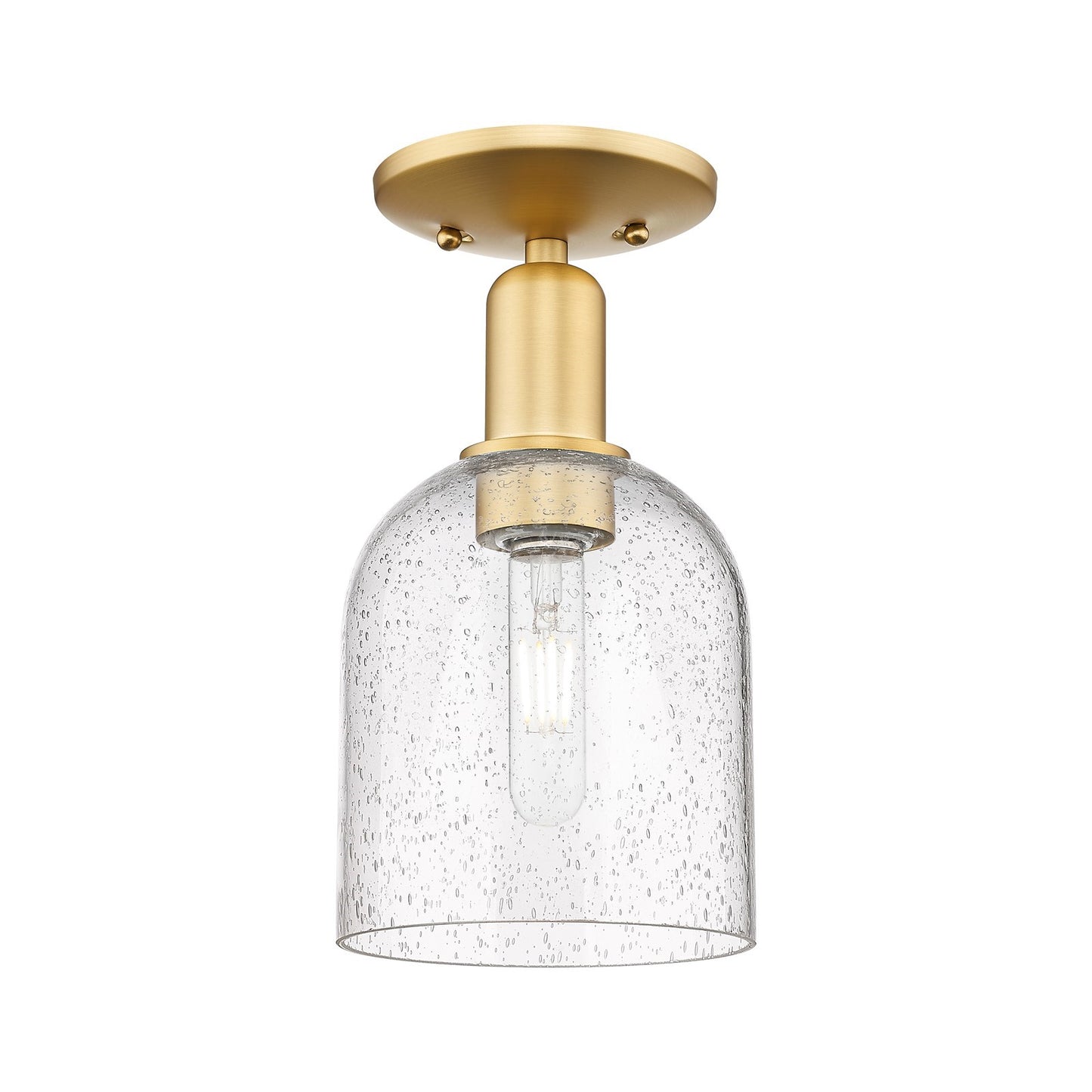 Innovations Bella 6in 1-Light Semi-Flush Mount | Industrial Satin Gold Steel and Seedy Glass | Entryway & Hallway | 5.5 x 5.5 | Model 716-1C-SG-G558-6SDY