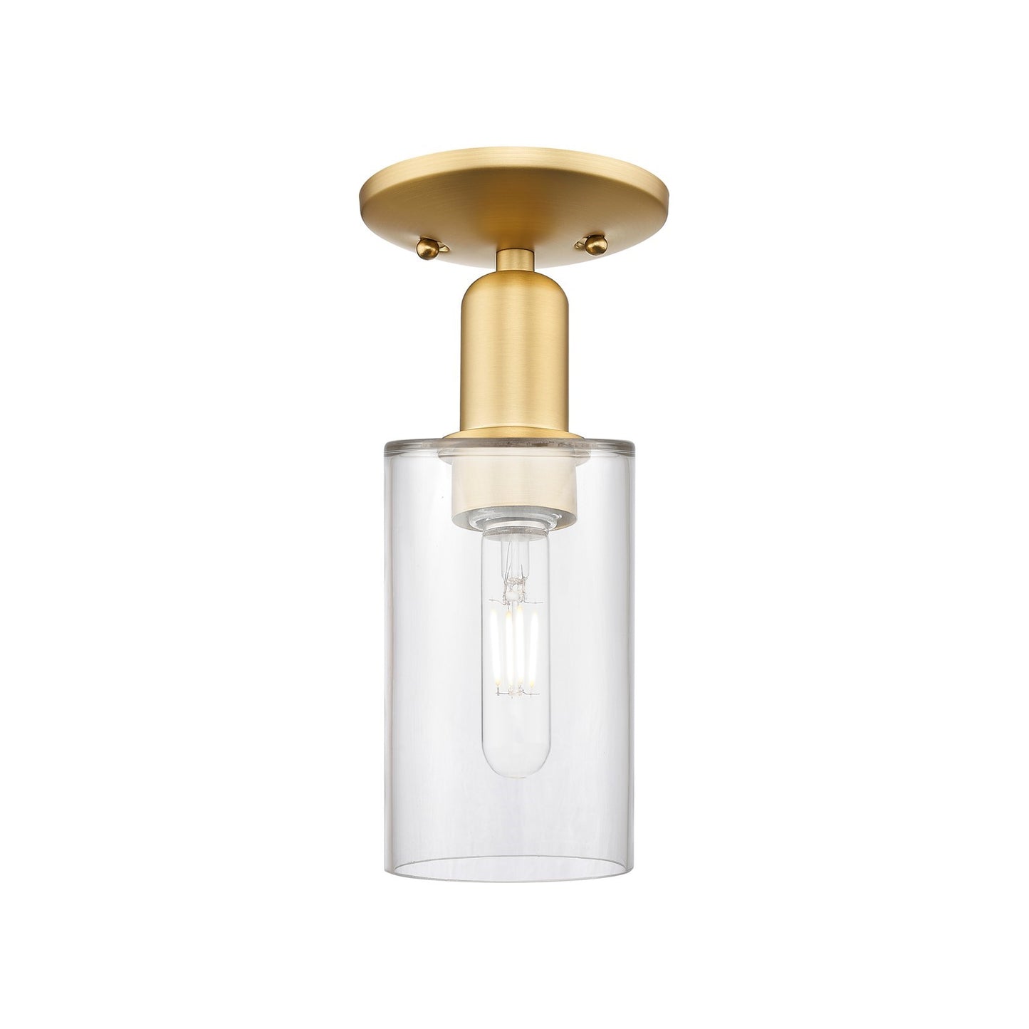 Innovations Clymer 4in 1-Light Semi-Flush Mount | Industrial Satin Gold Steel and Clear Glass | Entryway & Hallway | 3.88 x 10.38 in | Model 716-1C-SG-G802