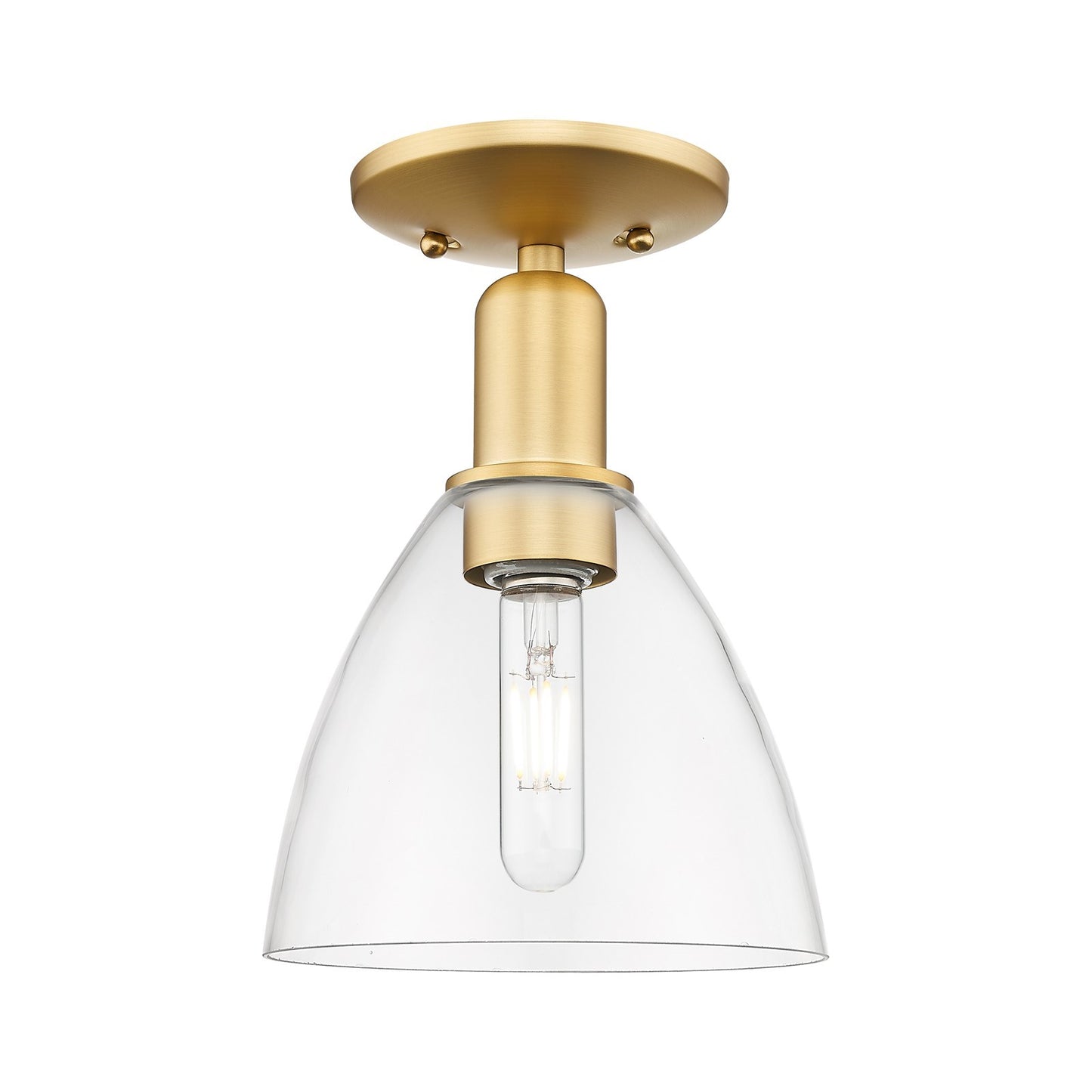 Innovations Bristol 8in 1-Light Semi-Flush Mount | Industrial Satin Gold Steel and Clear Glass | Entryway & Hallway | 7.5 x 11 in | Model 716-1C-SG-GBD-752