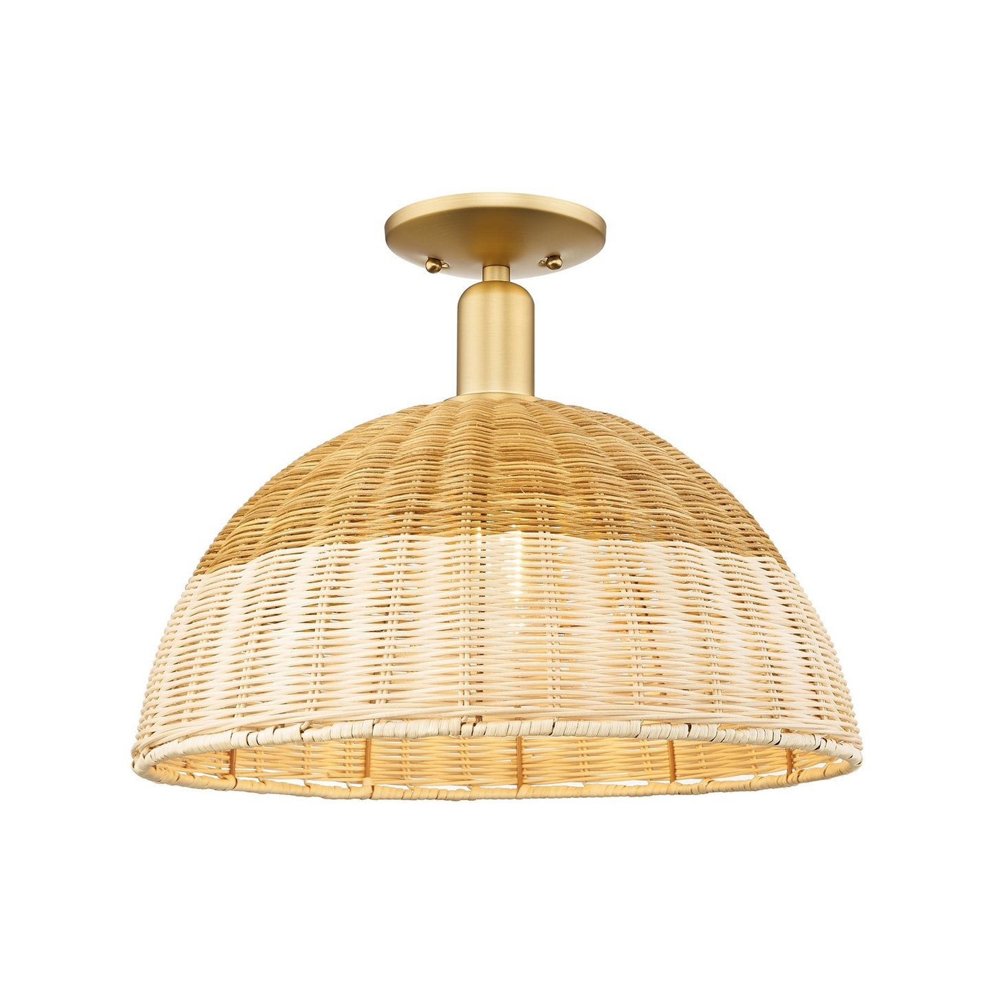 Innovations Natural Ballston Dome 16in 1-Light Semi-Flush Mount | Farmhouse Satin Gold Steel and Natural Fiber Basketweave | Model 716-1C-SG-NBD2-16-NAT