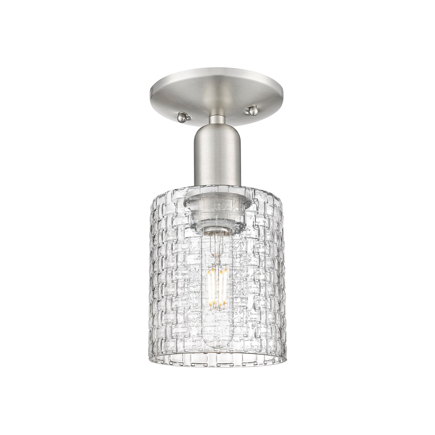 Innovations Cobbleskill 5in 1-Light Semi-Flush Mount | Industrial Brushed Satin Nickel and Clear Basket Weave Glass | Entryway | Model 716-1C-SN-G112C-5CL