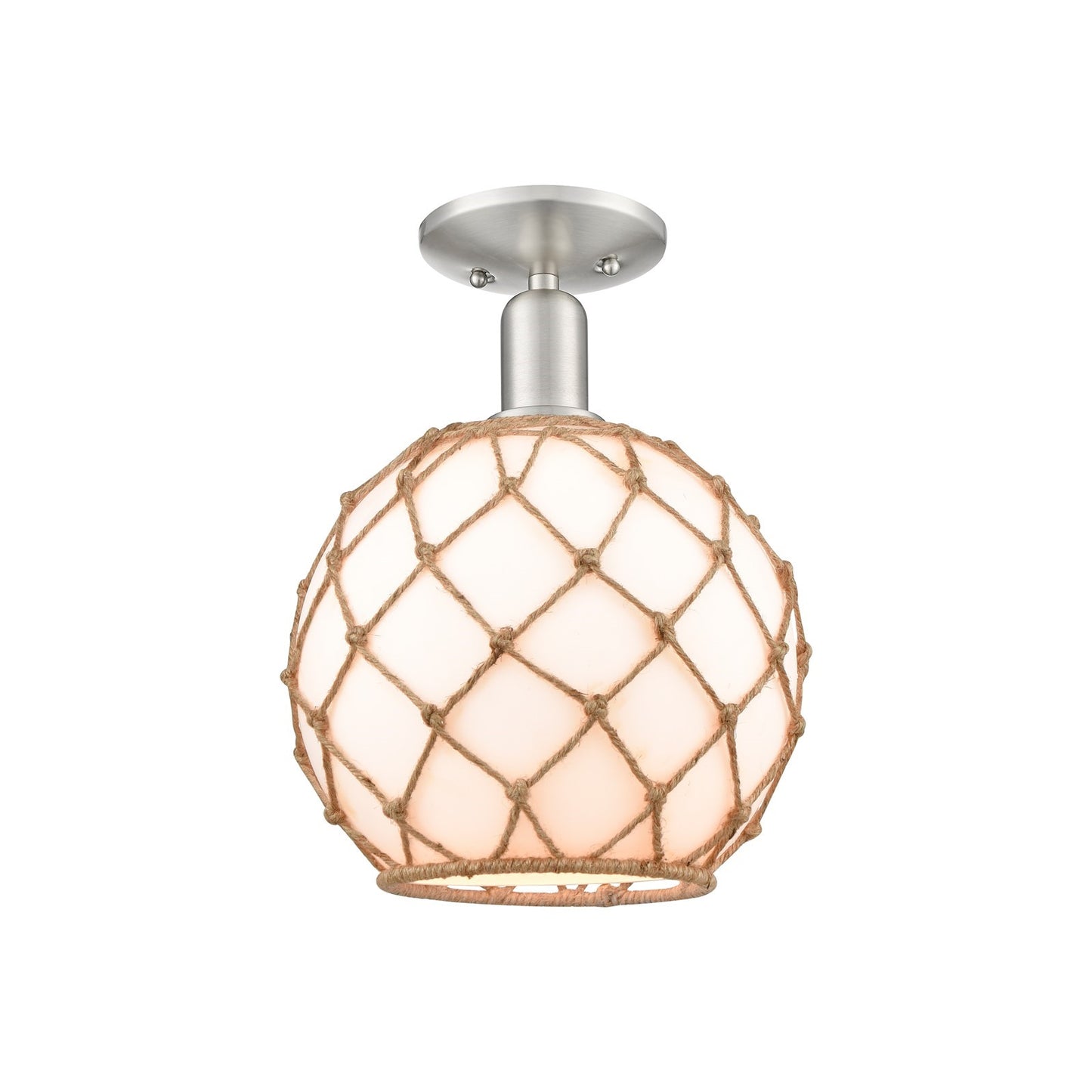 Innovations Farmhouse Rope 10in 1-Light Semi-Flush Mount | Industrial Brushed Satin Nickel Steel and Matte White Glass with | Model 716-1C-SN-G121-10RB