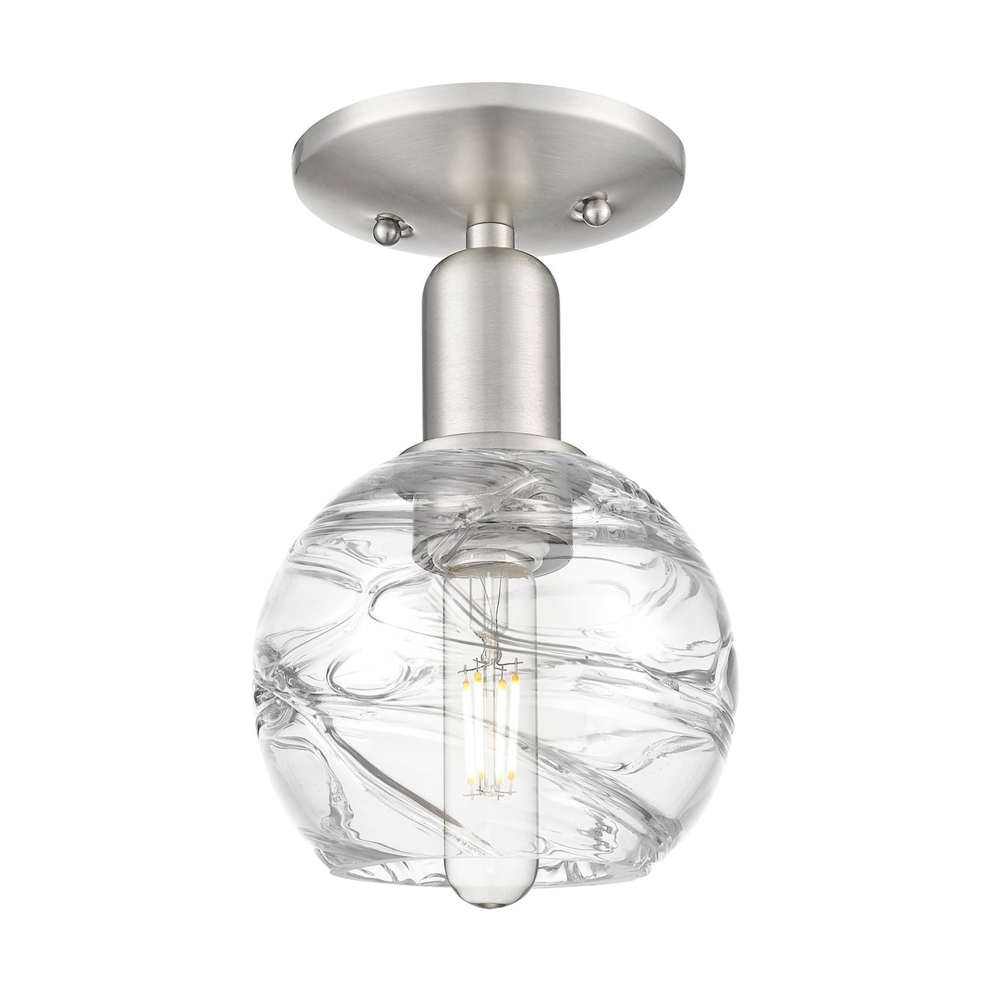 Innovations Athens Deco Swirl 6in 1-Light Semi-Flush Mount | Industrial Brushed Satin Nickel and Clear Deco Swirl Glass | Model 716-1C-SN-G1213-6CL