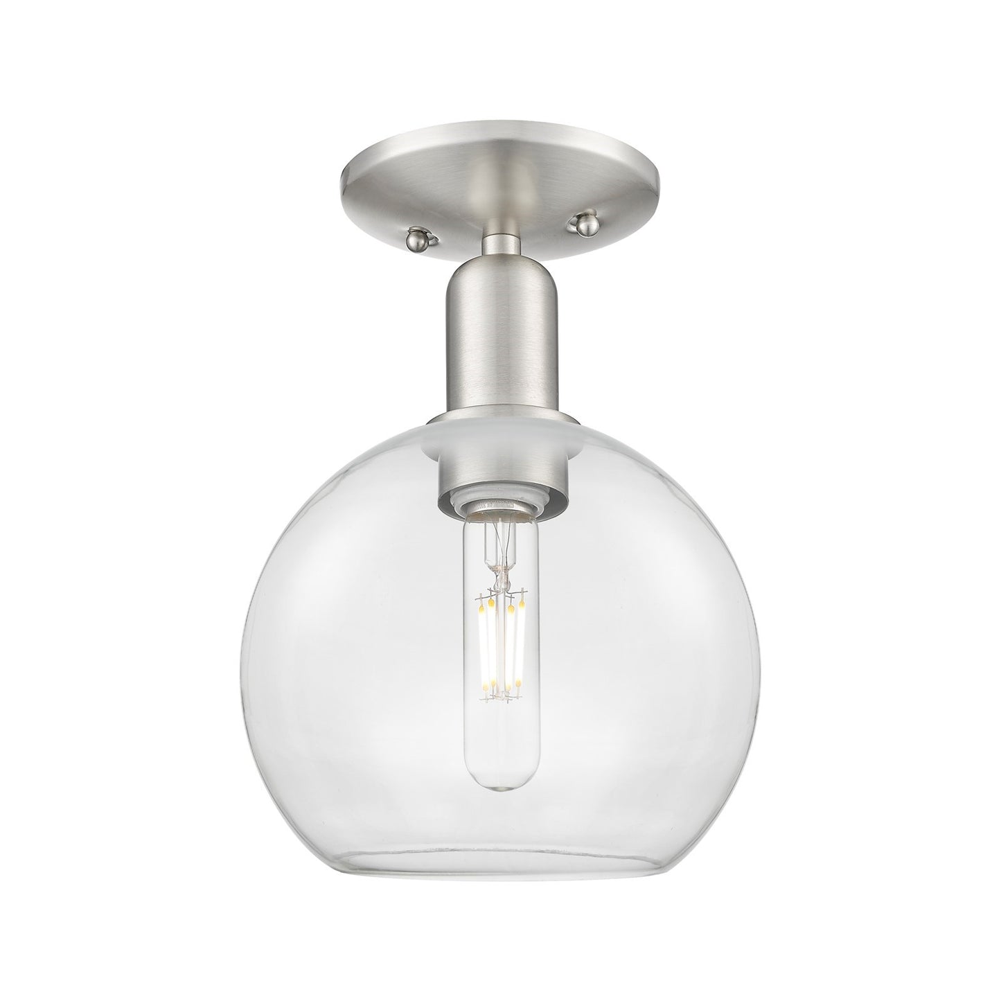 Innovations Athens 8in 1-Light Semi-Flush Mount | Industrial Brushed Satin Nickel Steel and Clear Glass | Hallway & Entryway | 8 | Model 716-1C-SN-G122-8