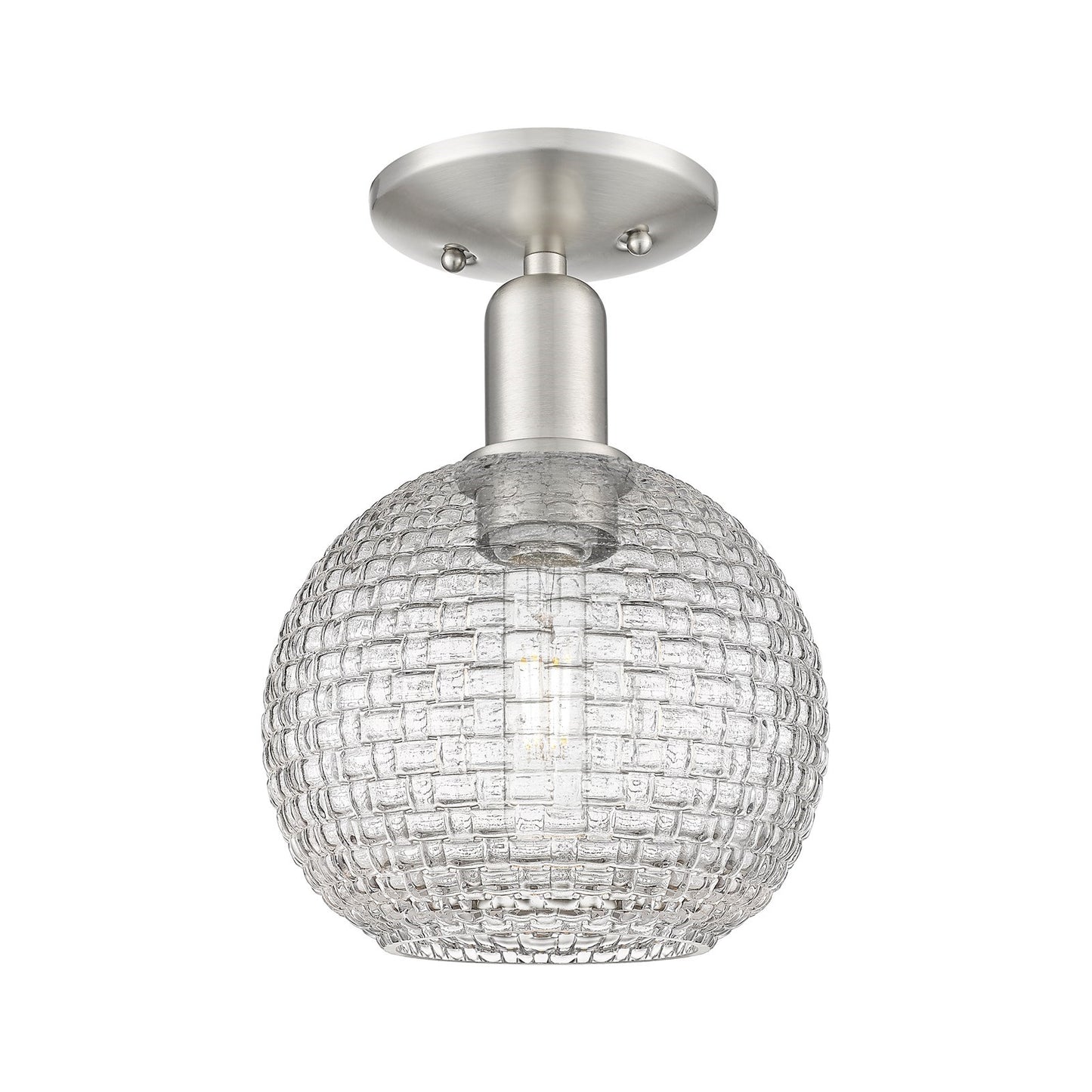 Innovations Athens 8in 1-Light Semi-Flush Mount | Industrial Brushed Satin Nickel and Clear Basket Weave Glass | Hallway & | Model 716-1C-SN-G122C-8CL