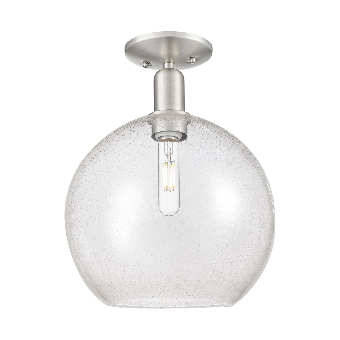 Innovations Athens 12in 1-Light Semi-Flush Mount | Industrial Brushed Satin Nickel and Seedy Glass | Entryway & Hallway | 11.75 | Model 716-1C-SN-G124-12