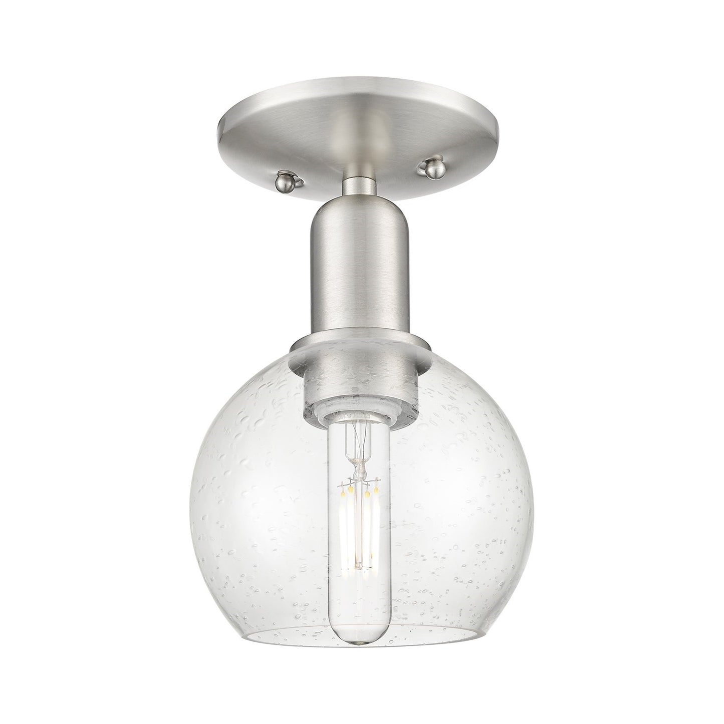 Innovations Athens 6in 1-Light Semi-Flush Mount | Industrial Brushed Satin Nickel and Seedy Glass | Entryway & Hallway | 5.88 x | Model 716-1C-SN-G124-6