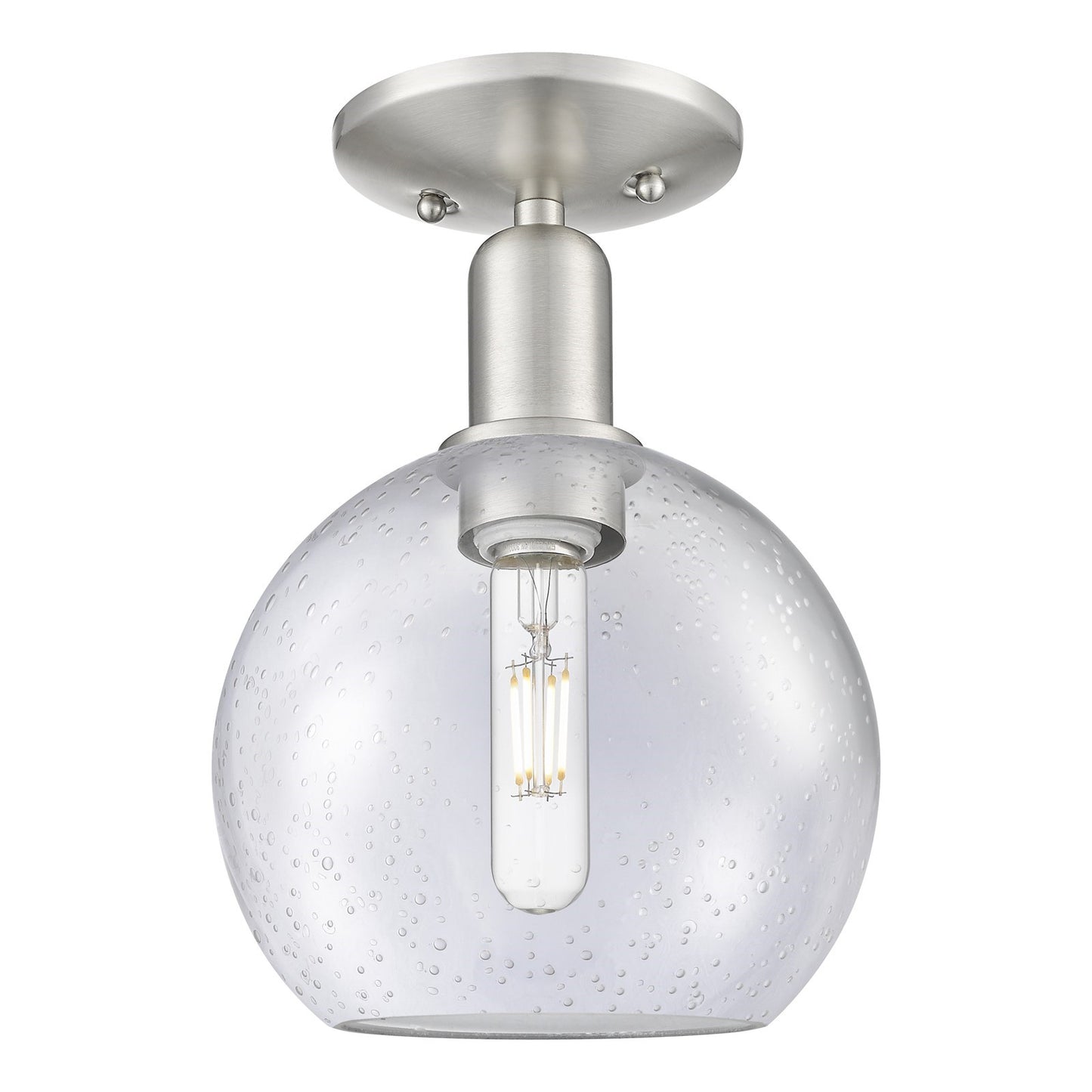 Innovations Athens 8in 1-Light Semi-Flush Mount | Industrial Brushed Satin Nickel Steel and Seedy Glass | Entryway & Hallway | 8 | Model 716-1C-SN-G124-8