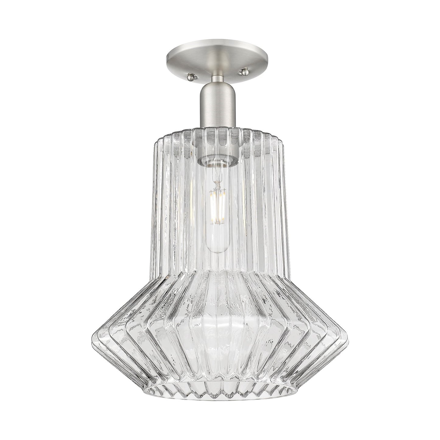 Innovations Springwater 12in 1-Light Semi-Flush Mount | Industrial Brushed Satin Nickel Steel and Clear Fluted Glass | Entryway & | Model 716-1C-SN-G212