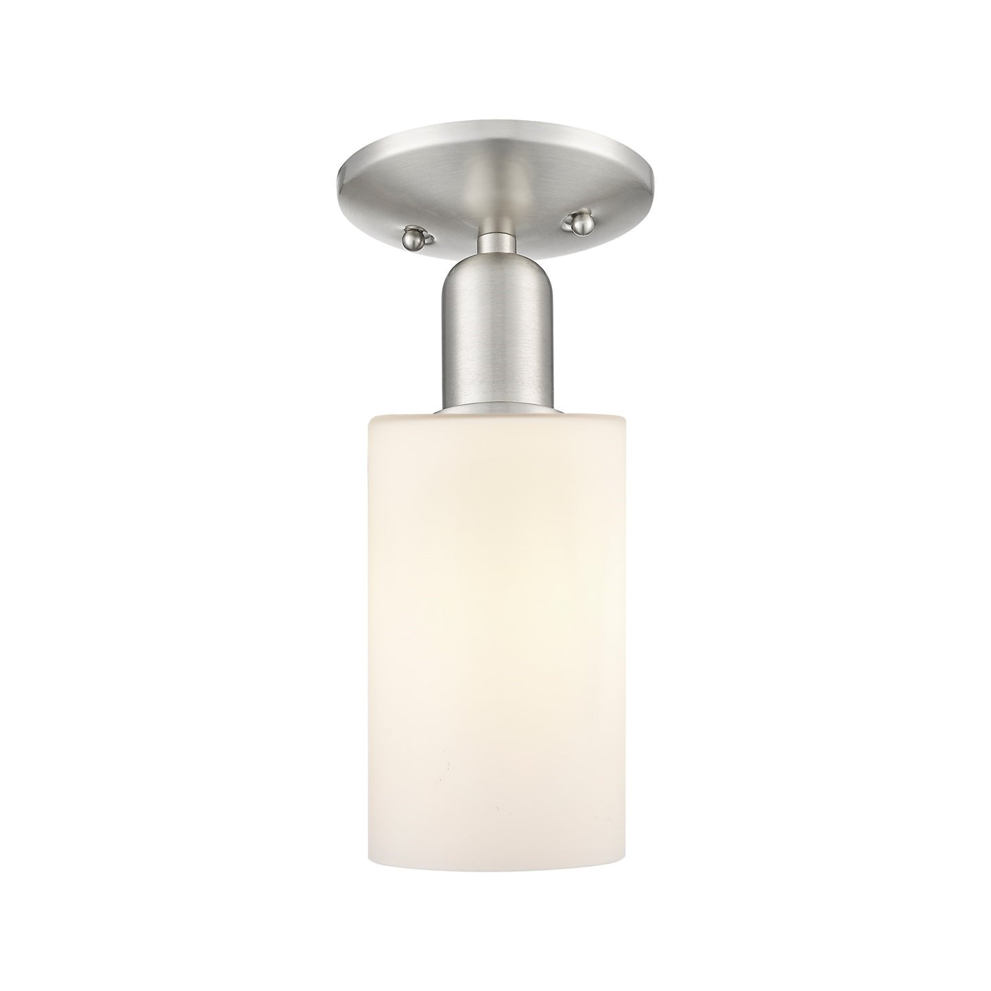 Innovations Clymer 4in 1-Light Semi-Flush Mount | Industrial Brushed Satin Nickel and Matte White Glass | Hallway & Bedroom Ceiling | Model 716-1C-SN-G801