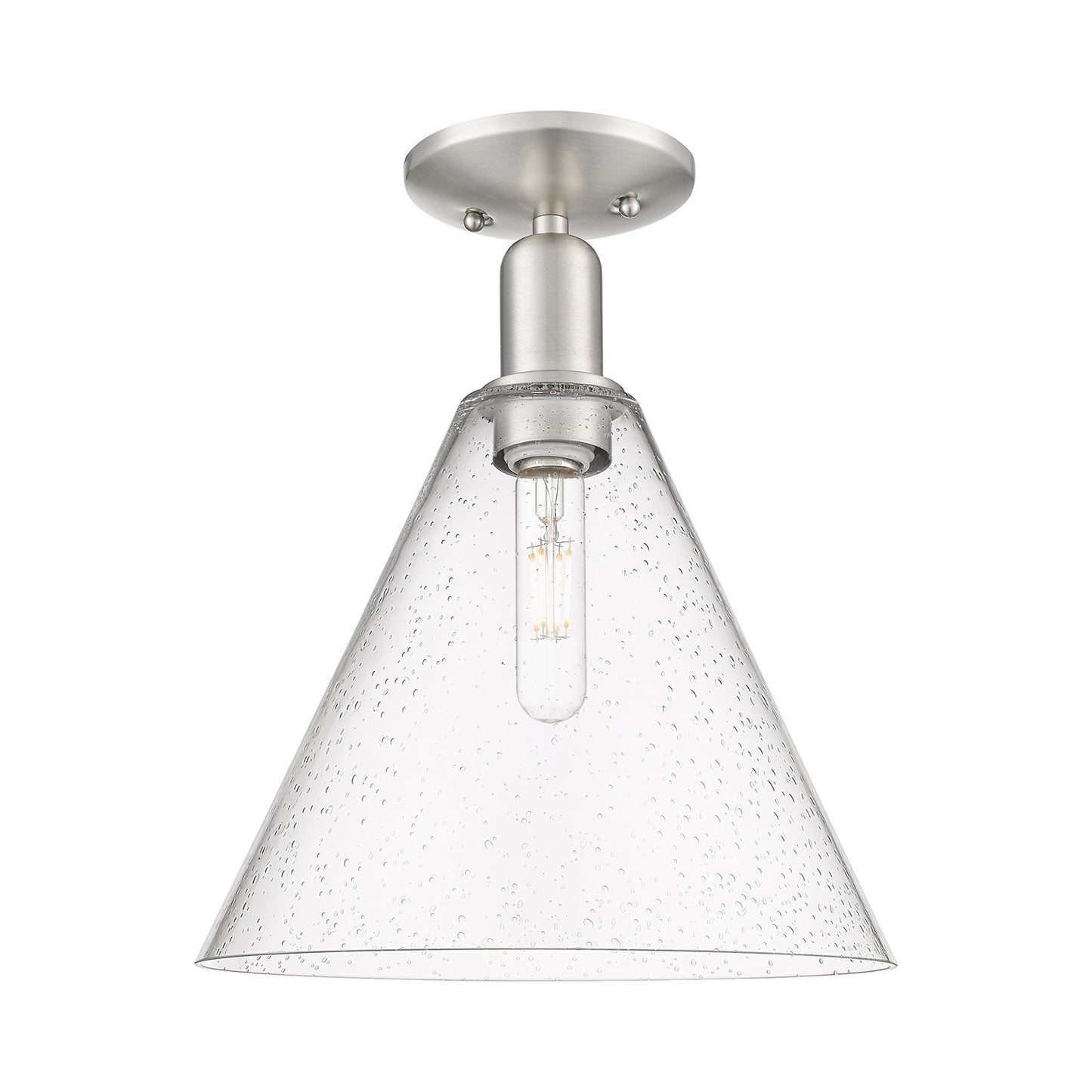 Innovations Berkshire Glass 12in 1-Light Semi-Flush Mount | Industrial Brushed Satin Nickel Steel and Seedy Glass | Entryway & | Model 716-1C-SN-GBC-124