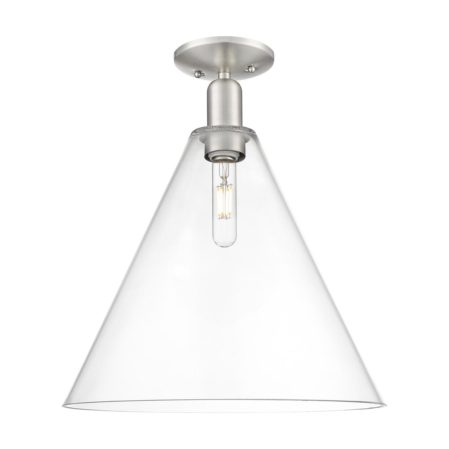 Innovations Berkshire Glass 16in 1-Light Semi-Flush Mount | Industrial Brushed Satin Nickel Steel and Clear Glass | Entryway & | Model 716-1C-SN-GBC-162